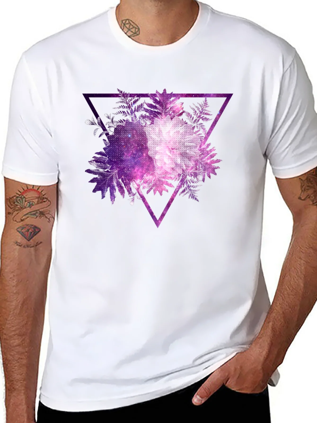 Rebbecca Galaxy Floral Triangle Mens Black T-Shirt