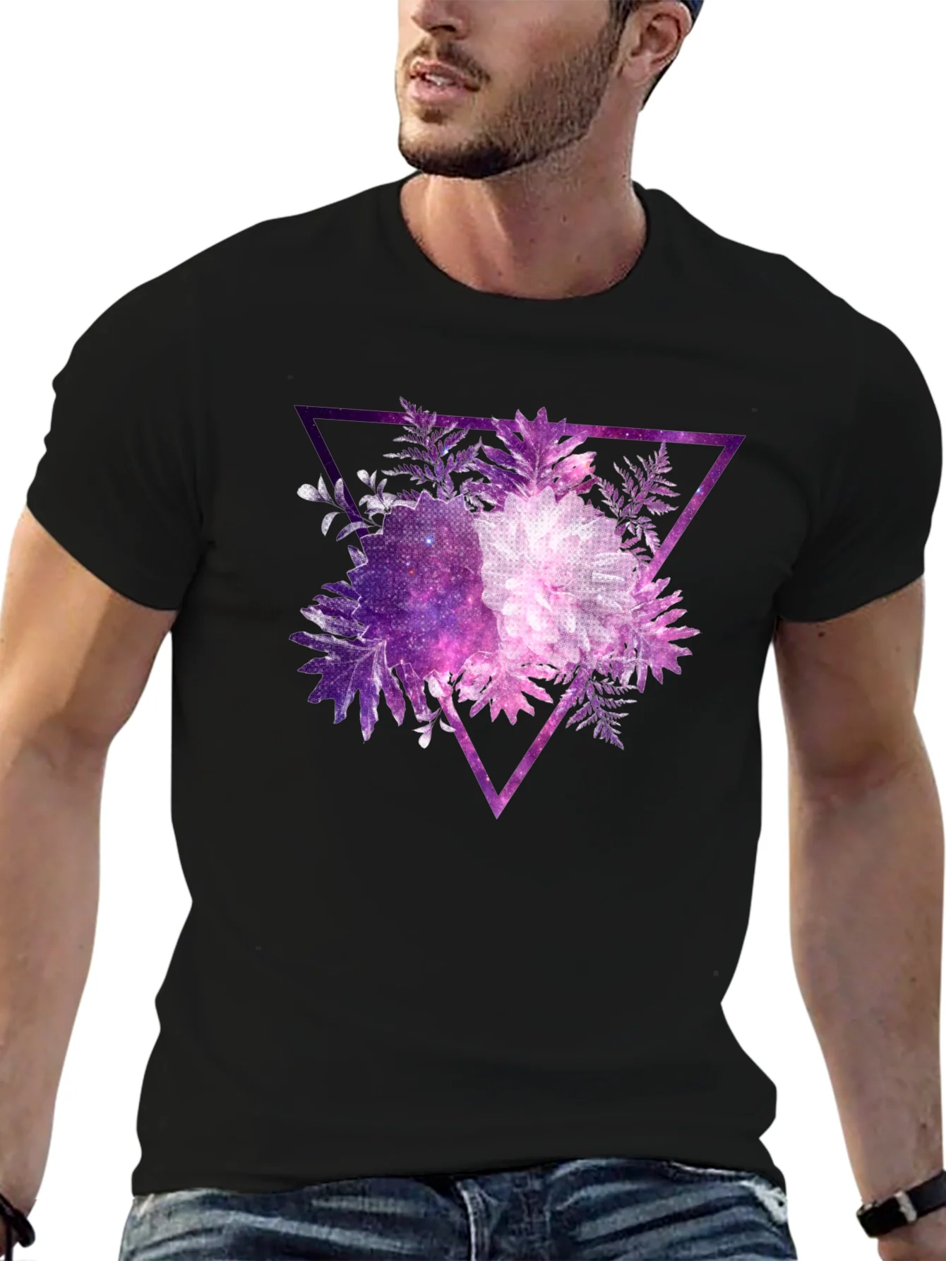 Rebbecca Galaxy Floral Triangle Mens Black T-Shirt
