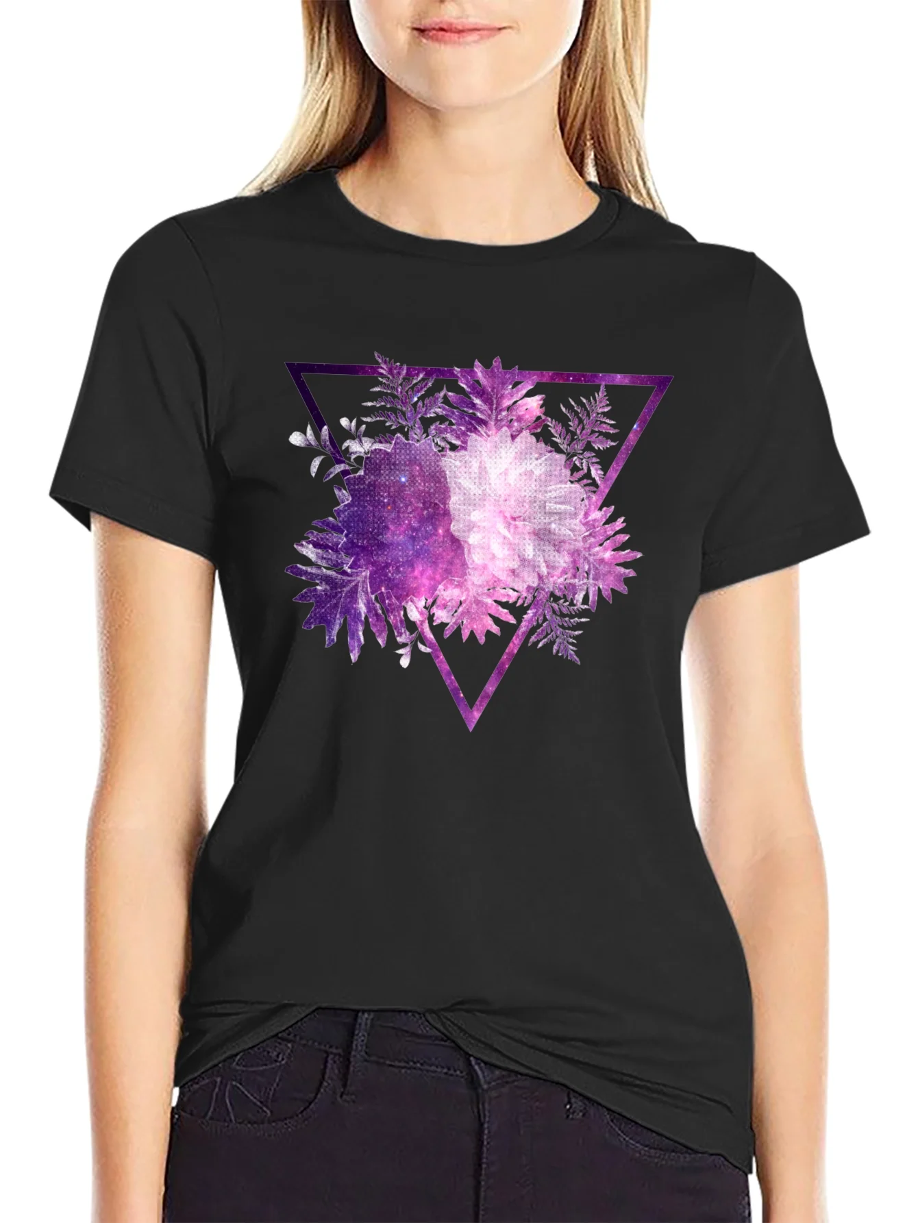 Rebbecca Galaxy Floral Triangle Mens Black T-Shirt