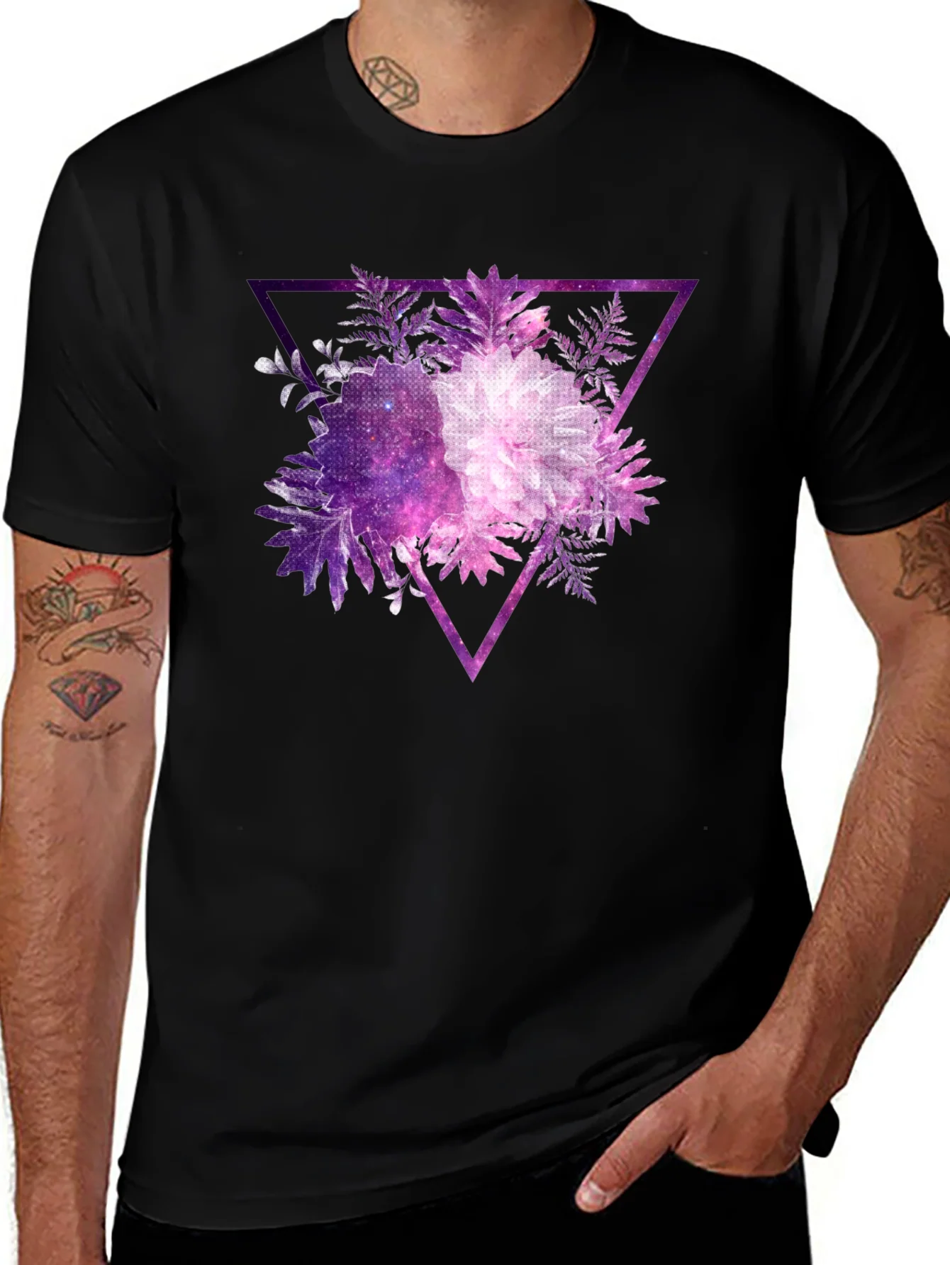 Rebbecca Galaxy Floral Triangle Mens Black T-Shirt