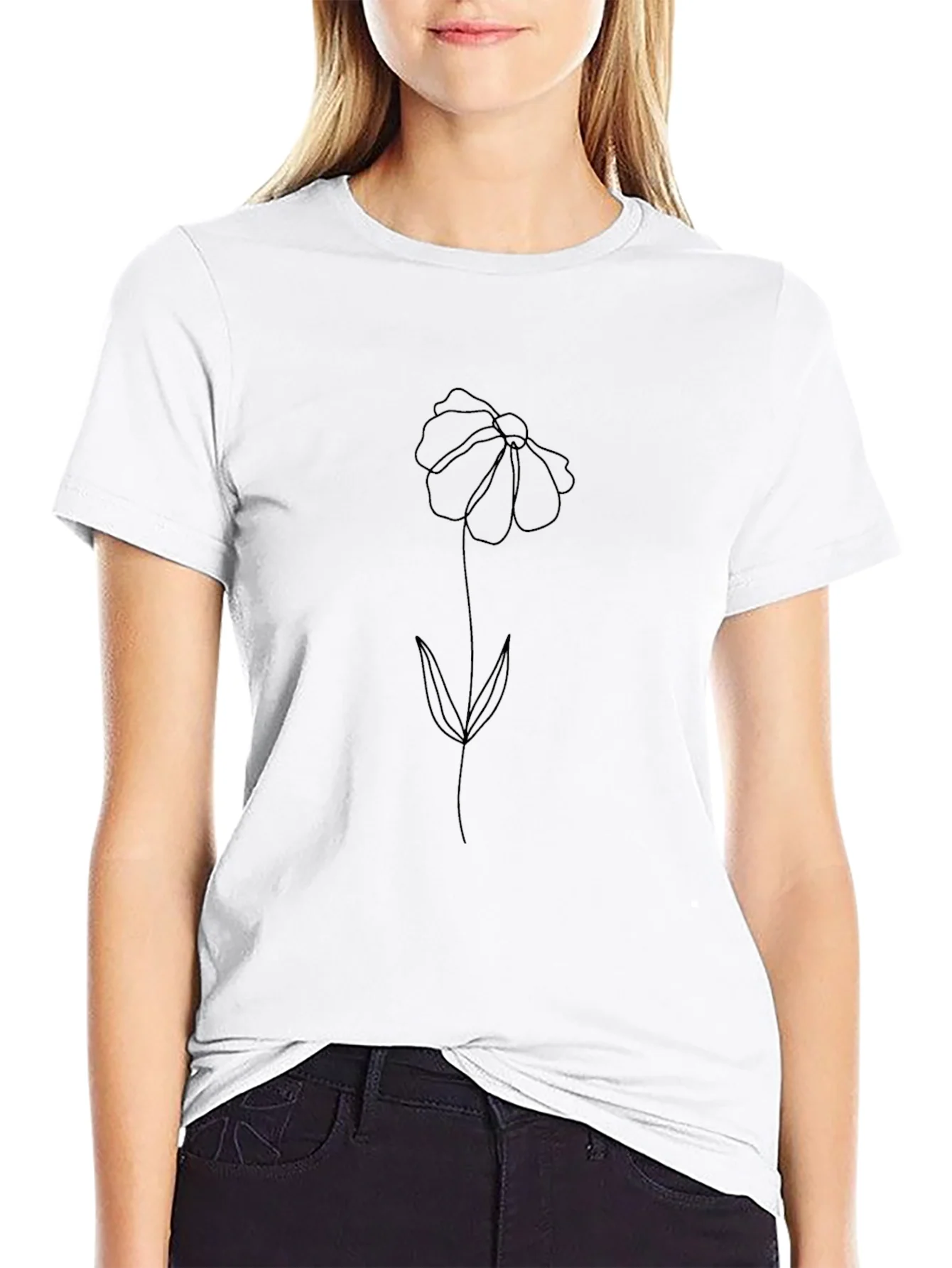 Rebbecca Minimalist Flower Graphic Black T-Shirt
