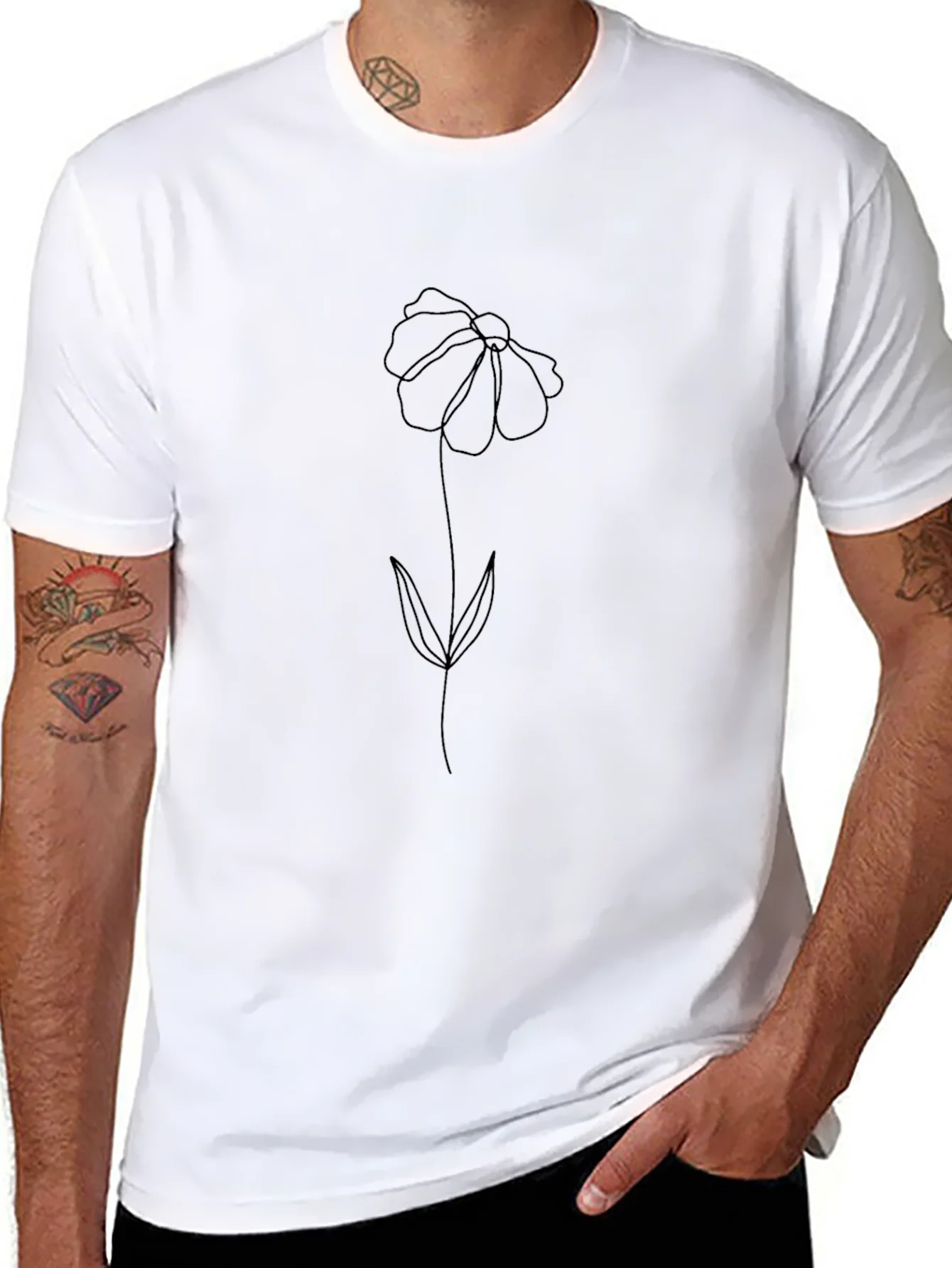 Rebbecca Minimalist Flower Graphic Black T-Shirt