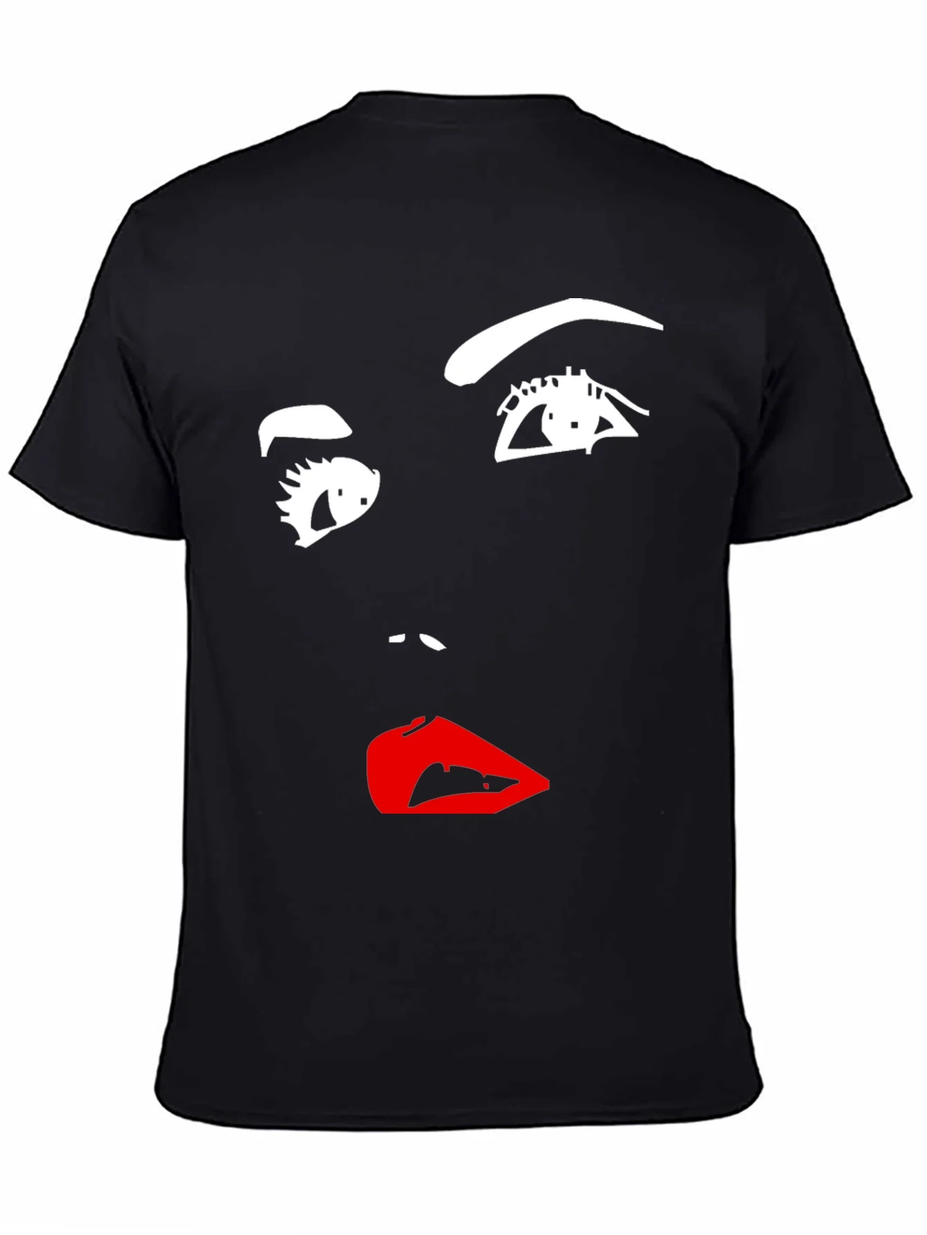 Camiseta Negra con Dise?o Abstracto de Rostro Femenino