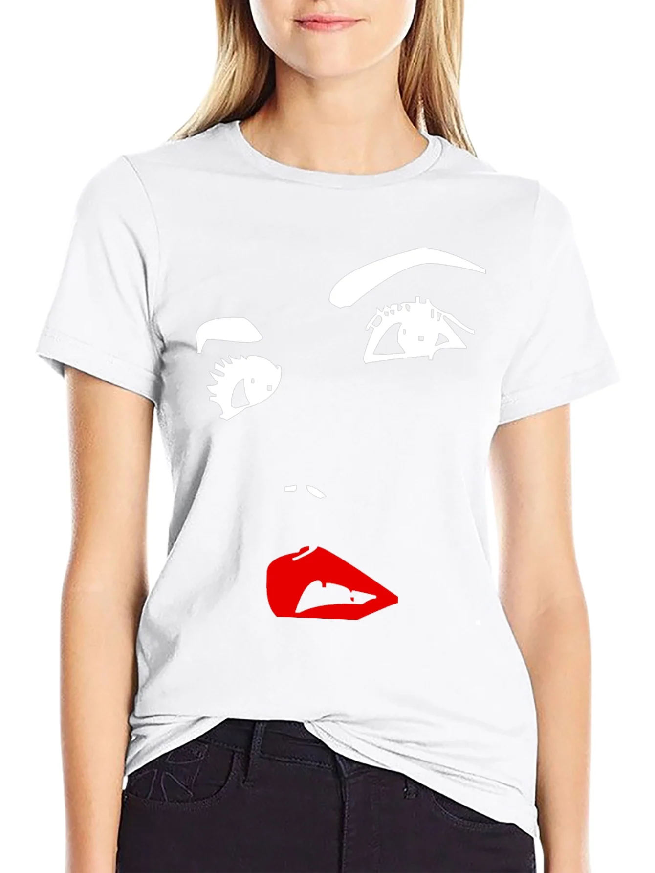 Camiseta Negra con Dise?o Abstracto de Rostro Femenino