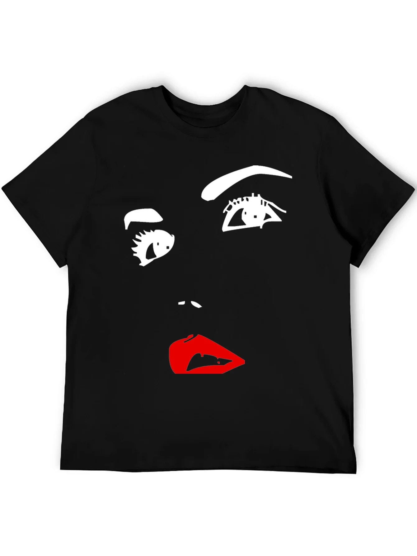 Camiseta Negra con Dise?o Abstracto de Rostro Femenino