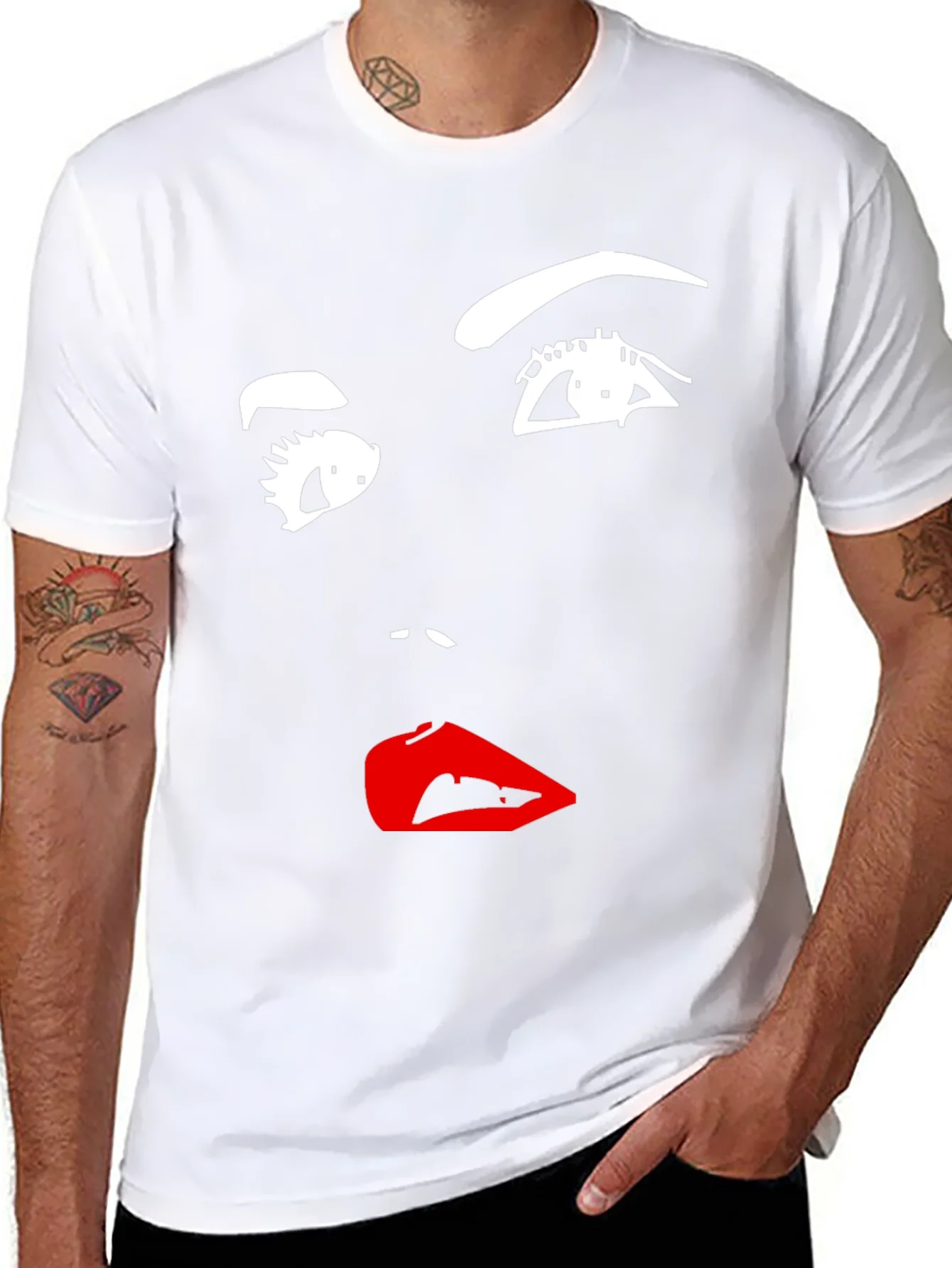 Camiseta Negra con Dise?o Abstracto de Rostro Femenino