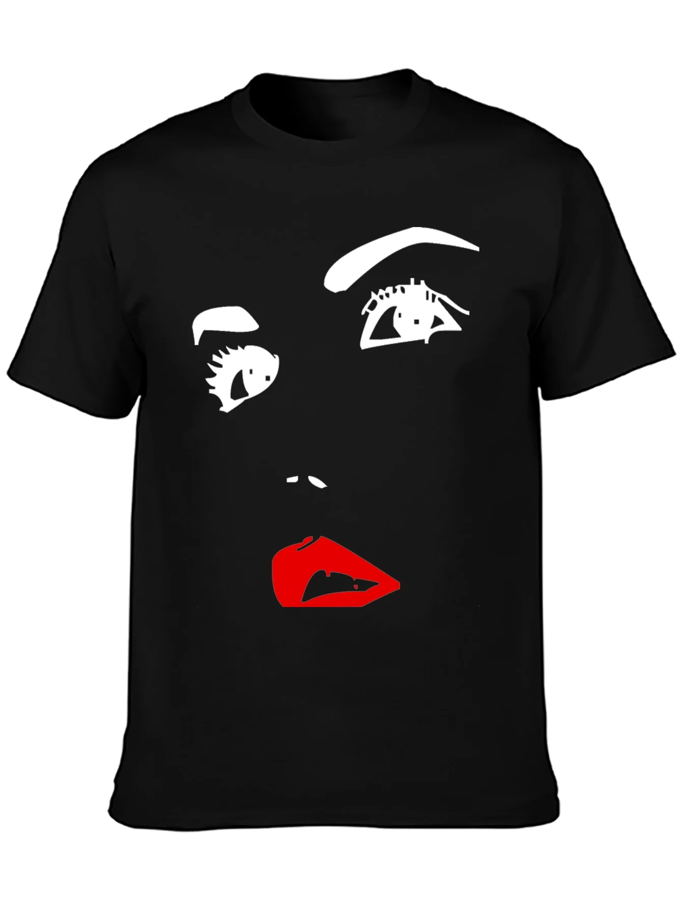Camiseta Negra con Dise?o Abstracto de Rostro Femenino