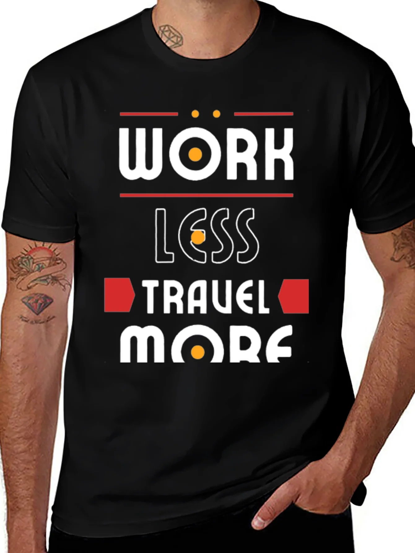 Camiseta Negra con Dise?o Trabaja Menos Viaja M¨¢s