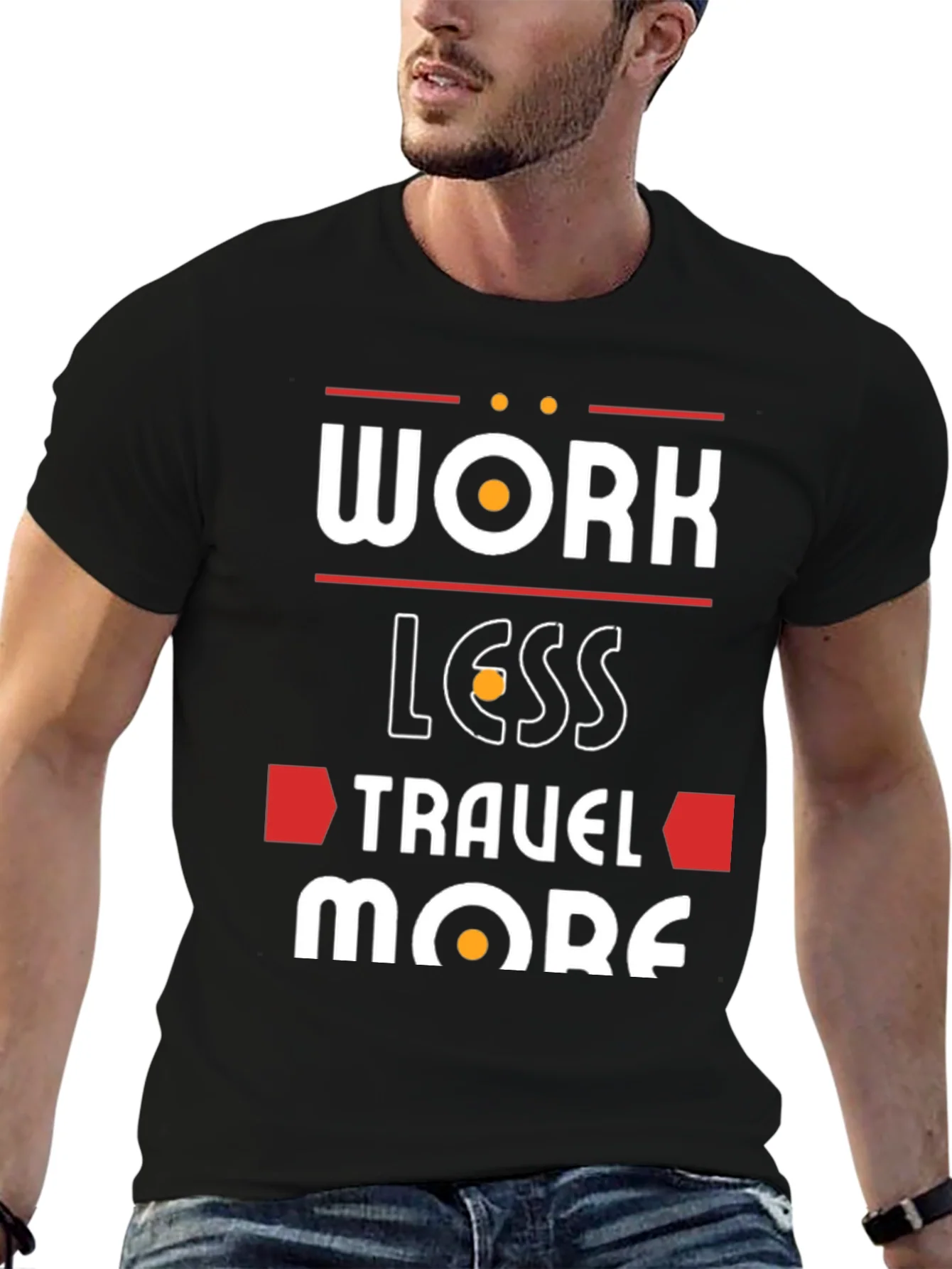 Camiseta Negra con Dise?o Trabaja Menos Viaja M¨¢s