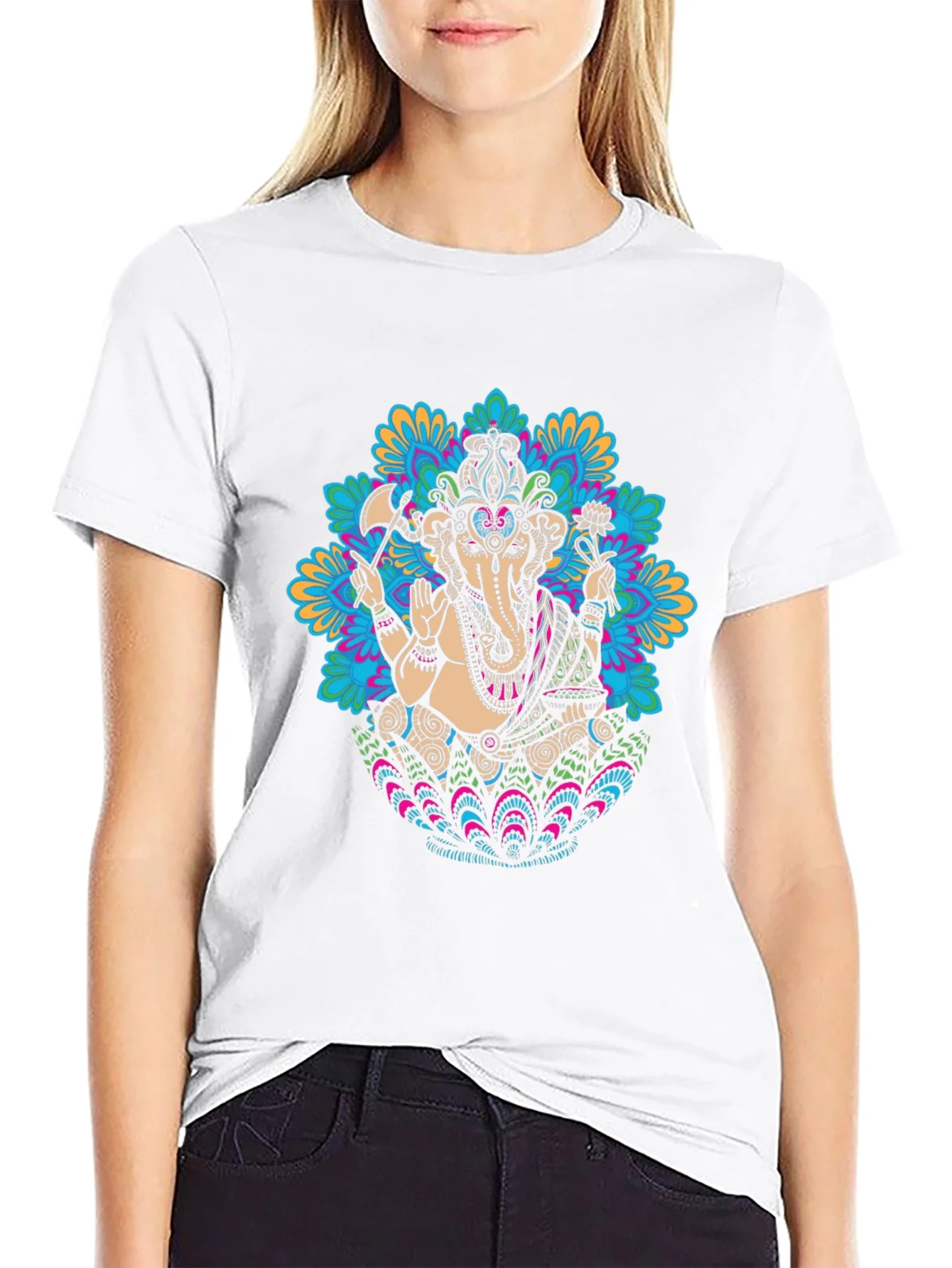 Camiseta Negra con Dise?o de Ganesha Mandala