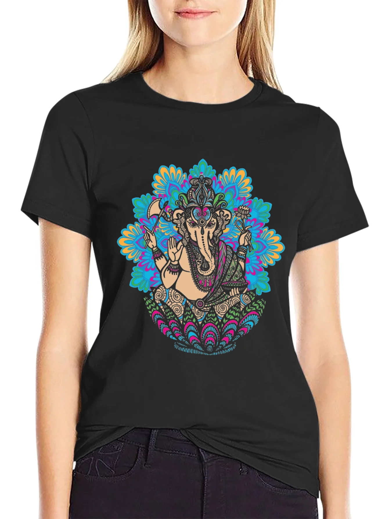 Camiseta Negra con Dise?o de Ganesha Mandala
