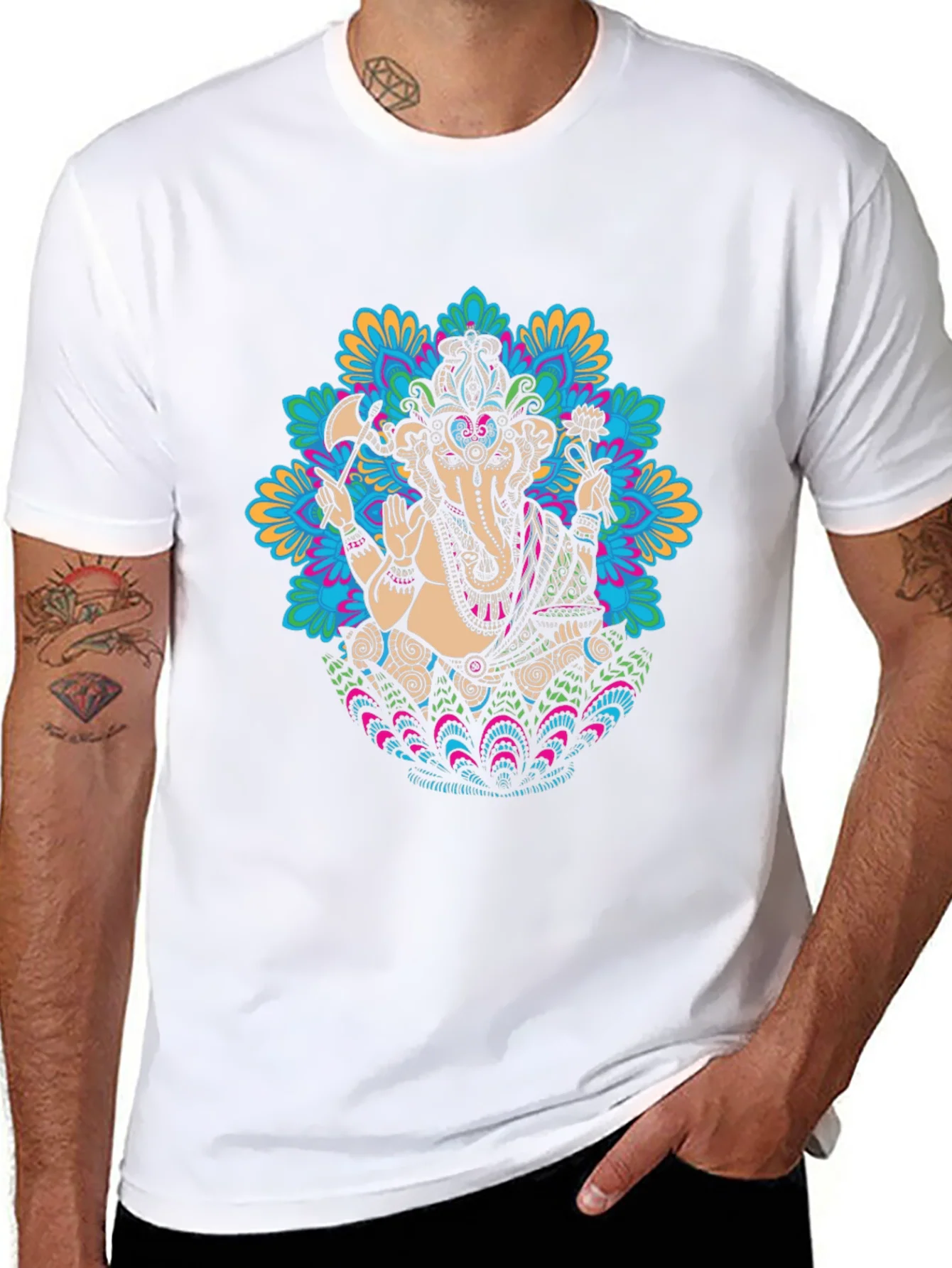 Camiseta Negra con Dise?o de Ganesha Mandala