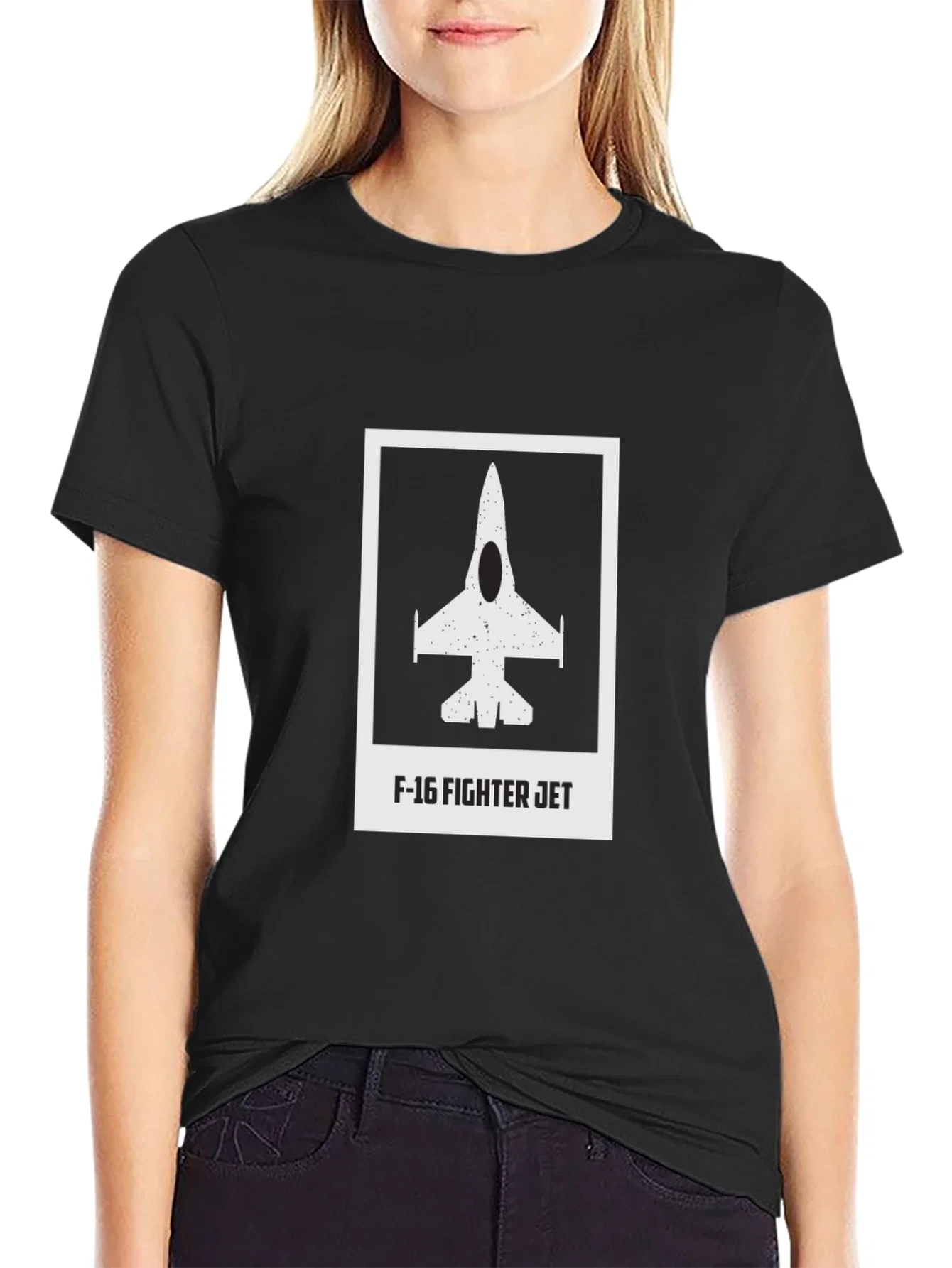Rebbecca F-16 Fighter Jet Graphic T-Shirt - Black