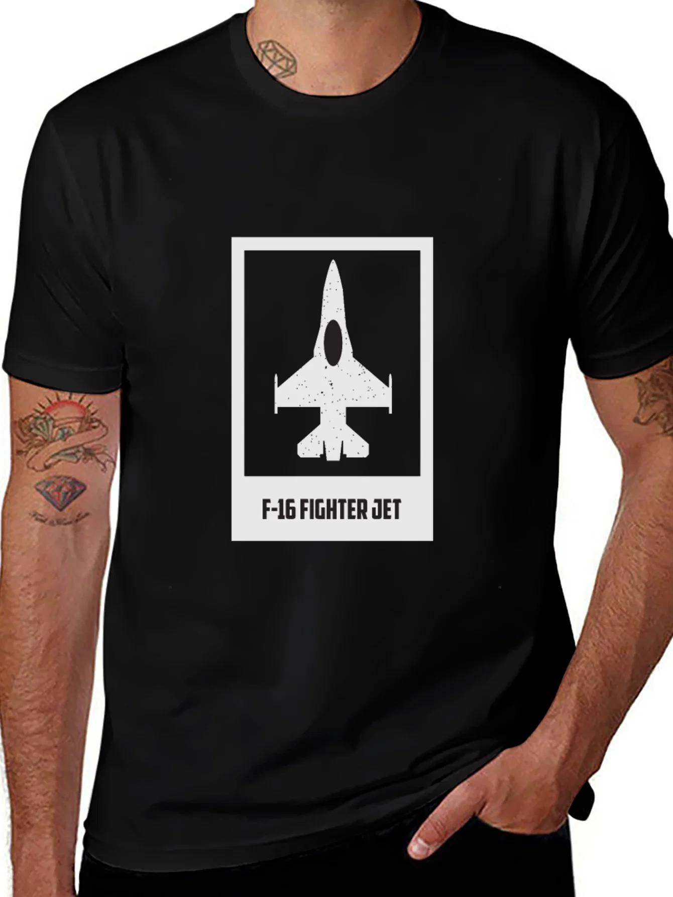 Rebbecca F-16 Fighter Jet Graphic T-Shirt - Black