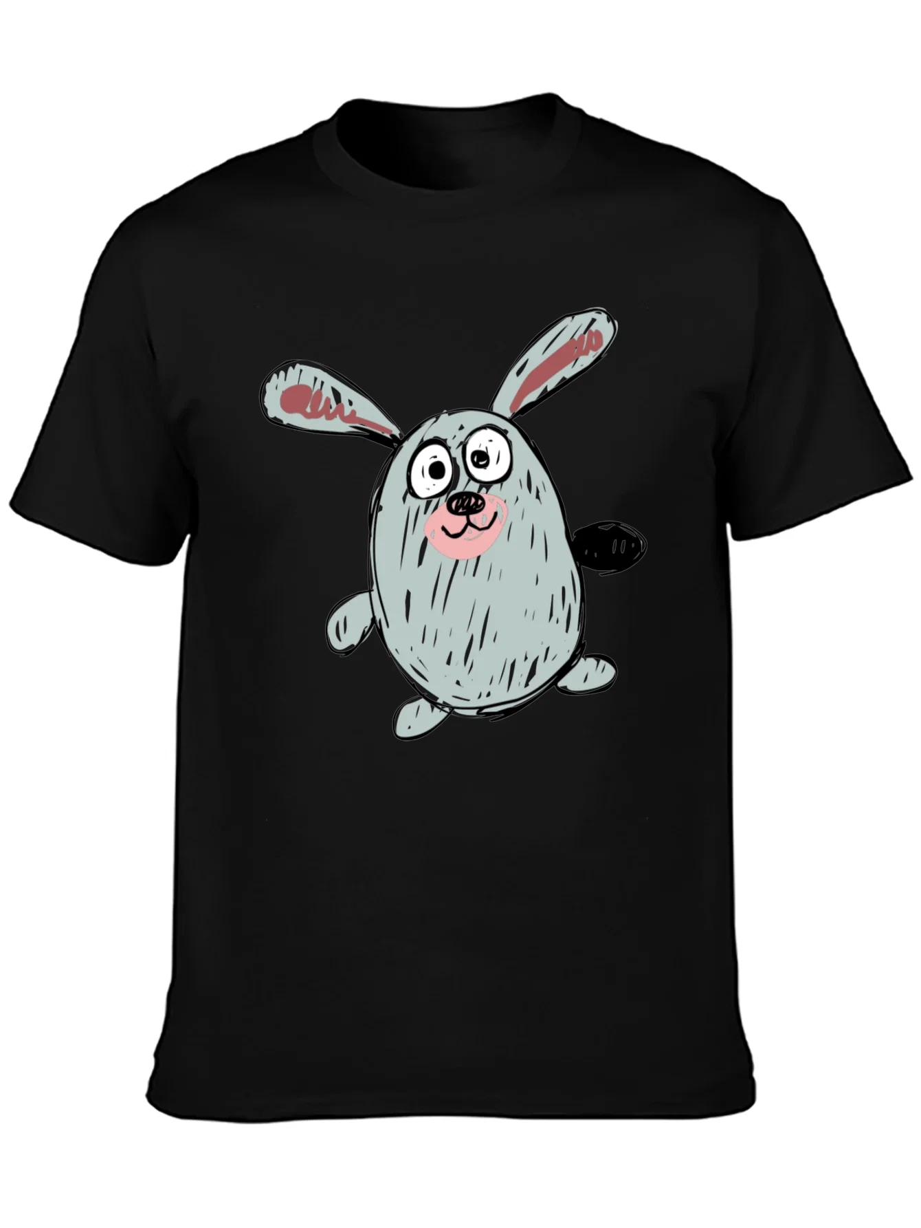 Rebbecca Cartoon Bunny Graphic Tee - Casual Black T-Shirt