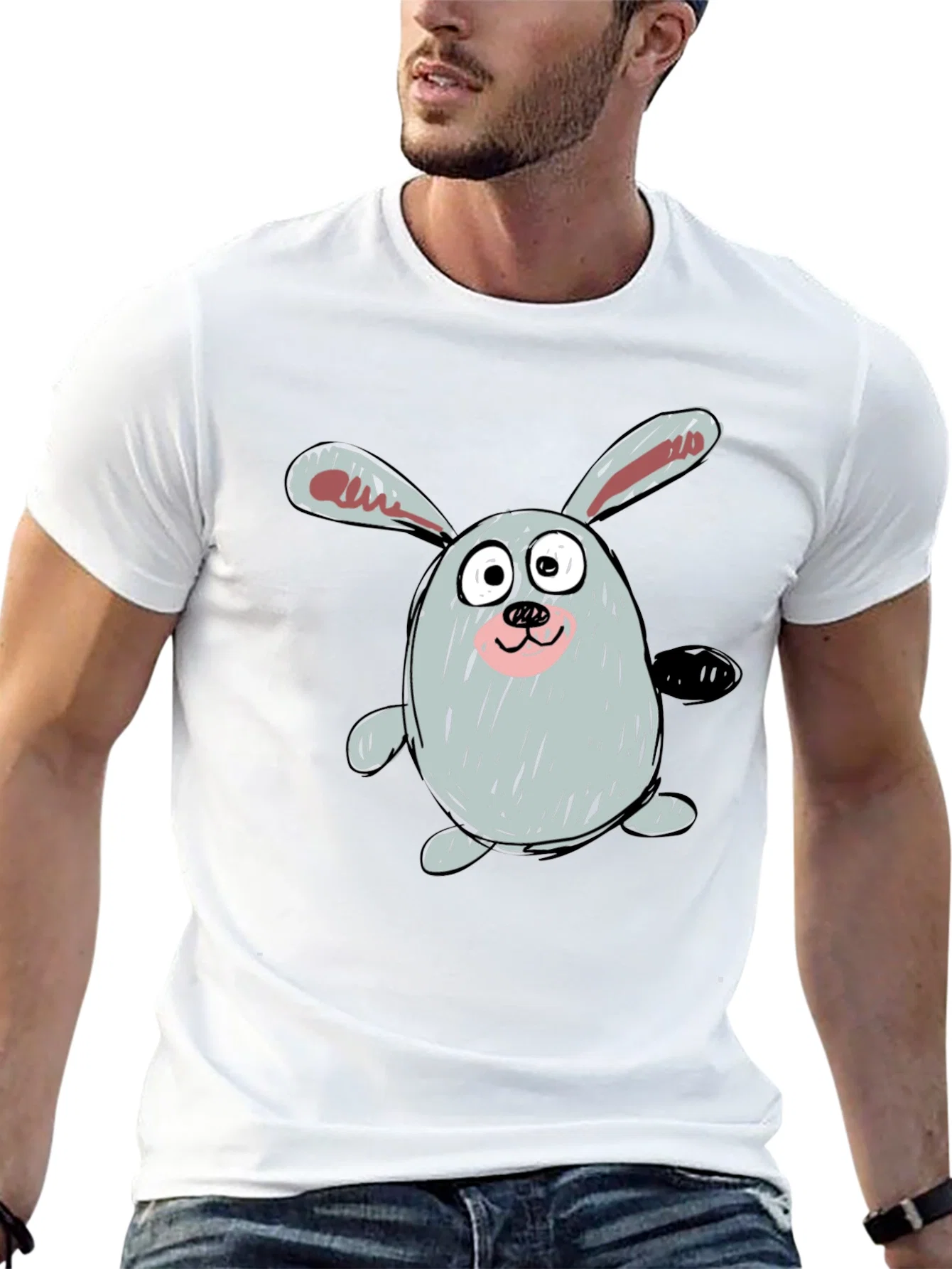 Rebbecca Cartoon Bunny Graphic Tee - Casual Black T-Shirt