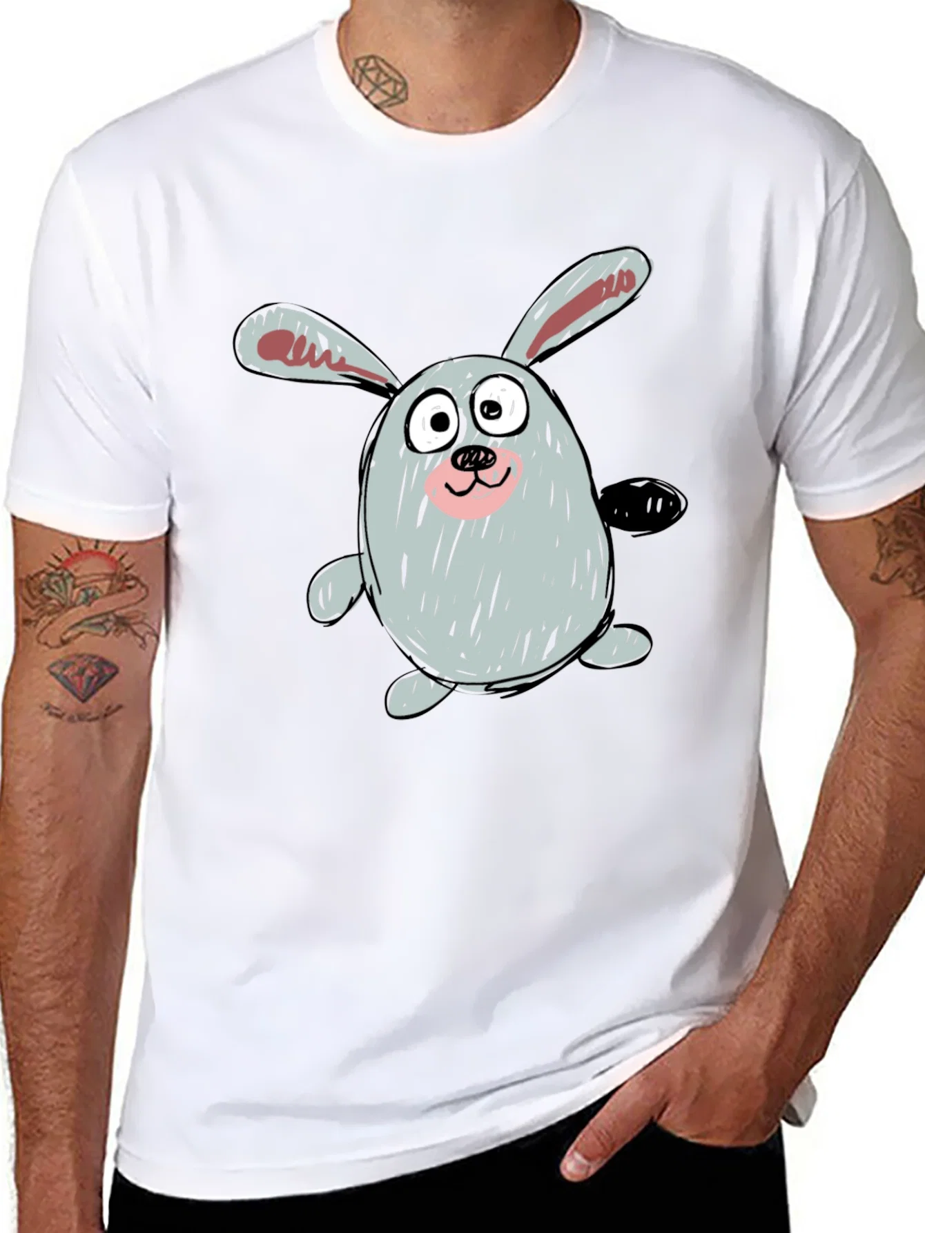 Rebbecca Cartoon Bunny Graphic Tee - Casual Black T-Shirt
