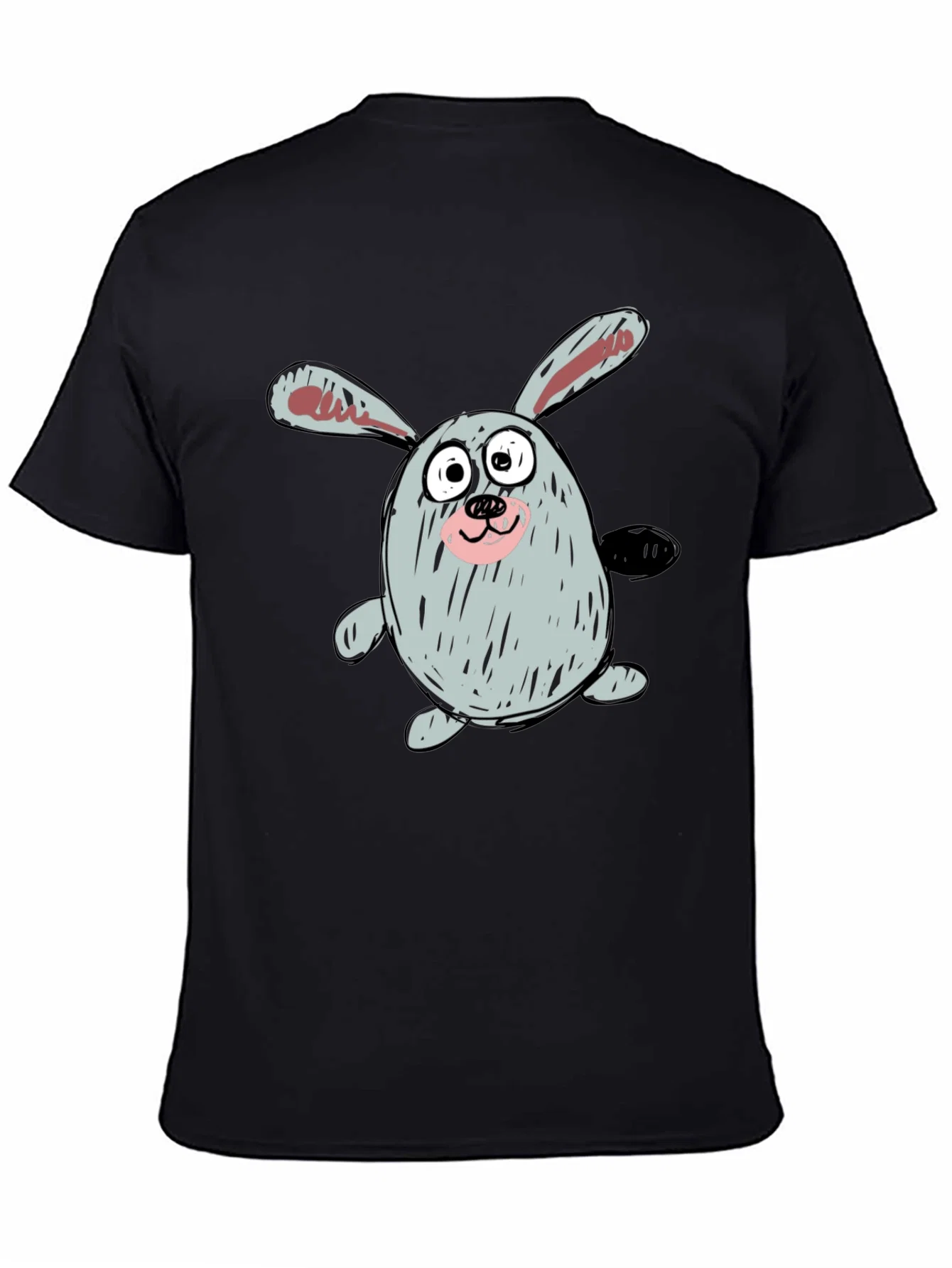 Rebbecca Cartoon Bunny Graphic Tee - Casual Black T-Shirt