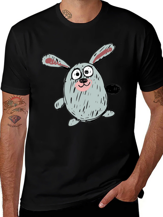 Rebbecca Cartoon Bunny Graphic Tee - Casual Black T-Shirt