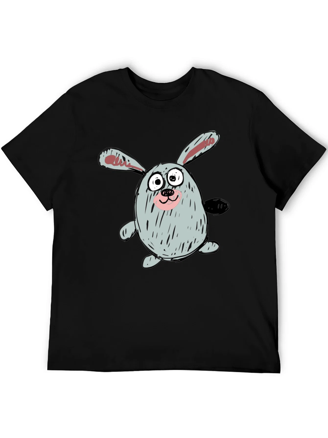 Rebbecca Cartoon Bunny Graphic Tee - Casual Black T-Shirt