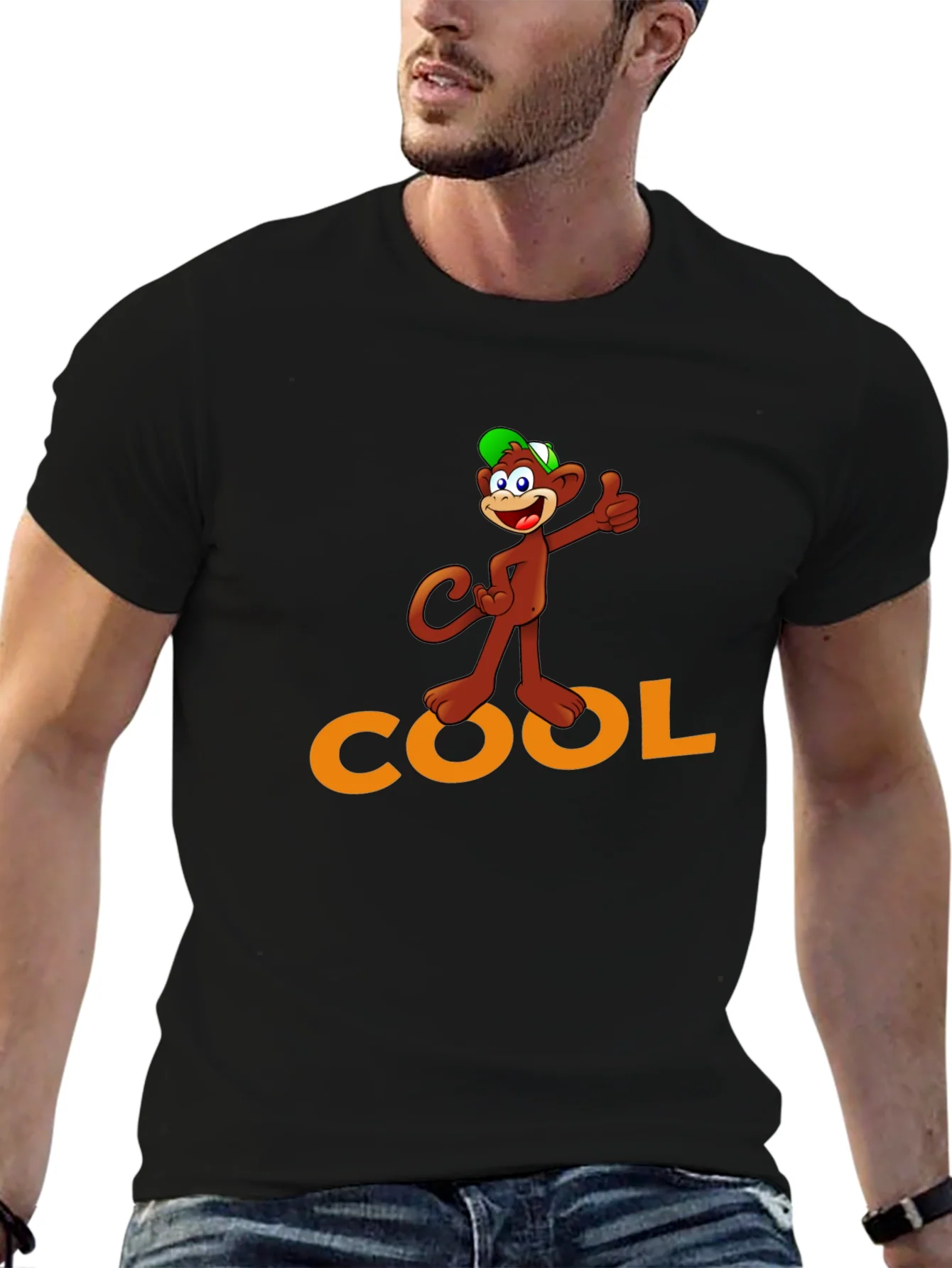 Camiseta Negra con Dise?o de Mono Cool