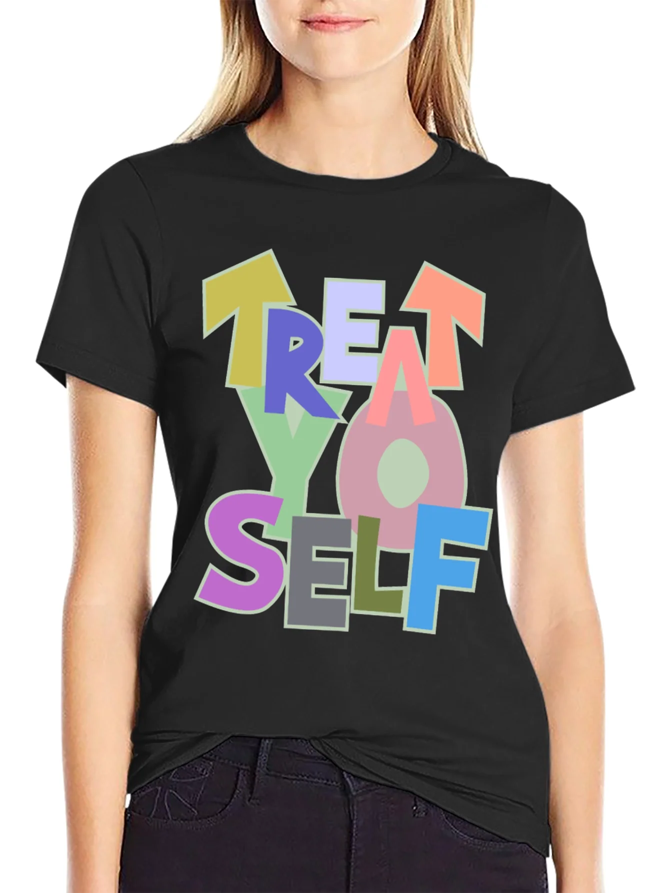 Camiseta Negra Treat Yo Self Estilo Casual
