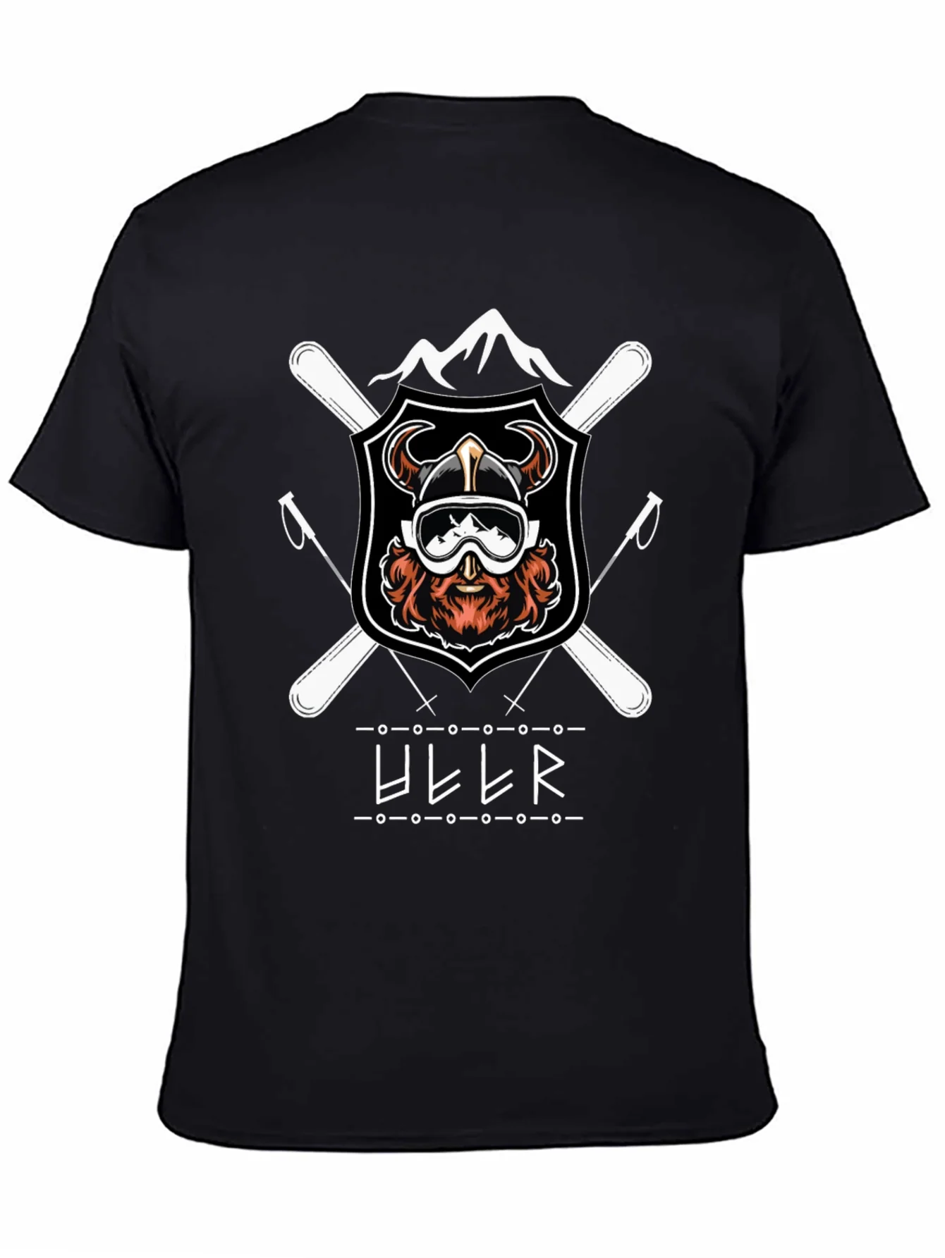 Camiseta Negra con Dise?o de Esqu¨ª Vikingo Ullr