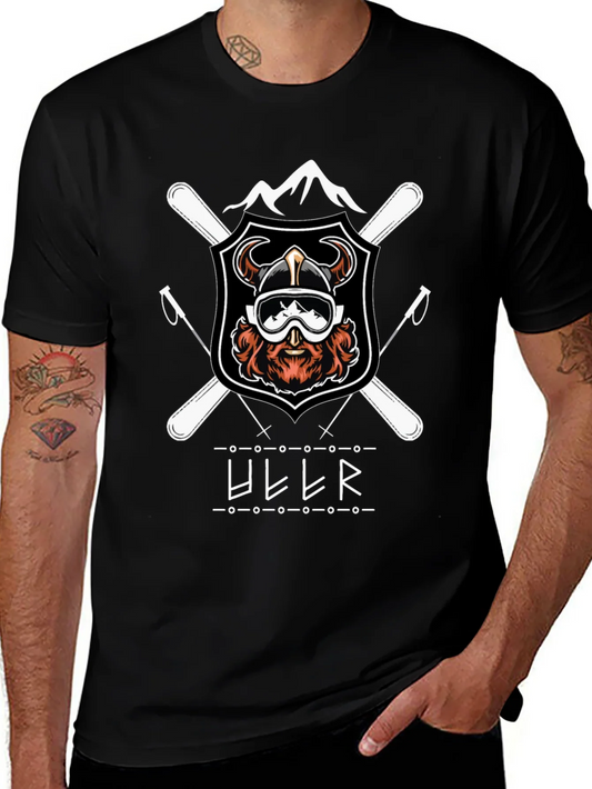 Camiseta Negra con Dise?o de Esqu¨ª Vikingo Ullr