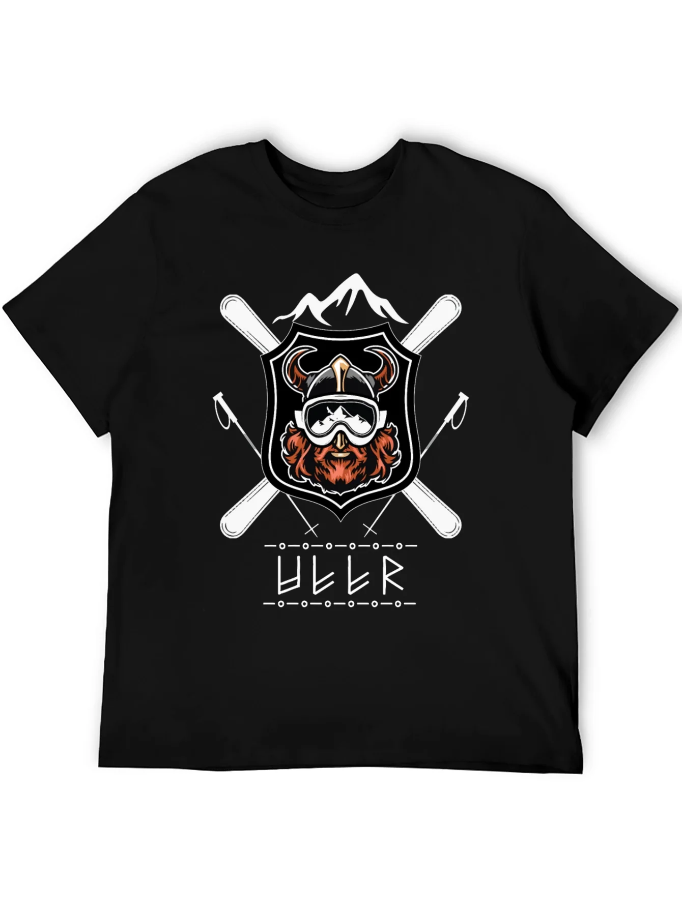 Camiseta Negra con Dise?o de Esqu¨ª Vikingo Ullr