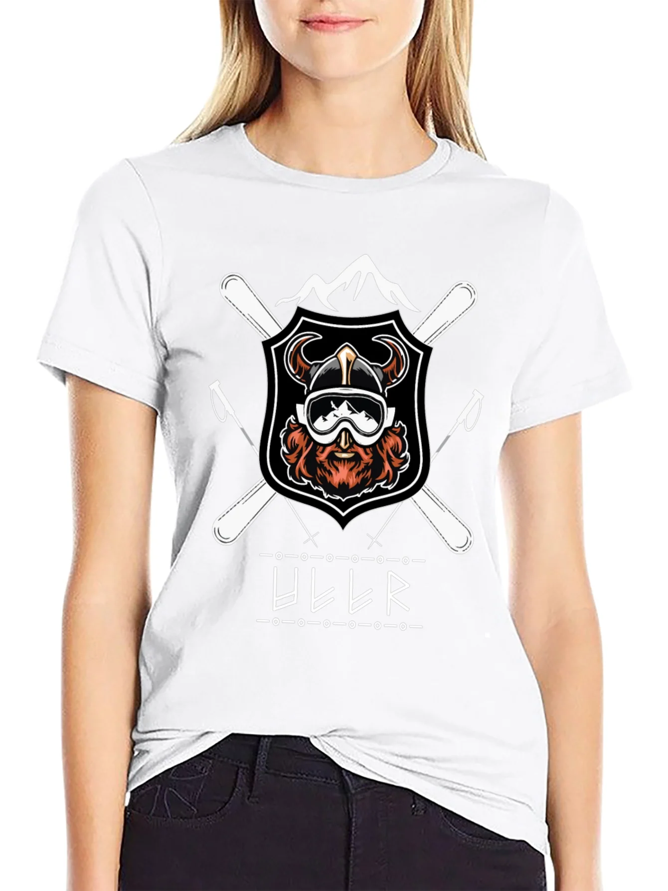 Camiseta Negra con Dise?o de Esqu¨ª Vikingo Ullr