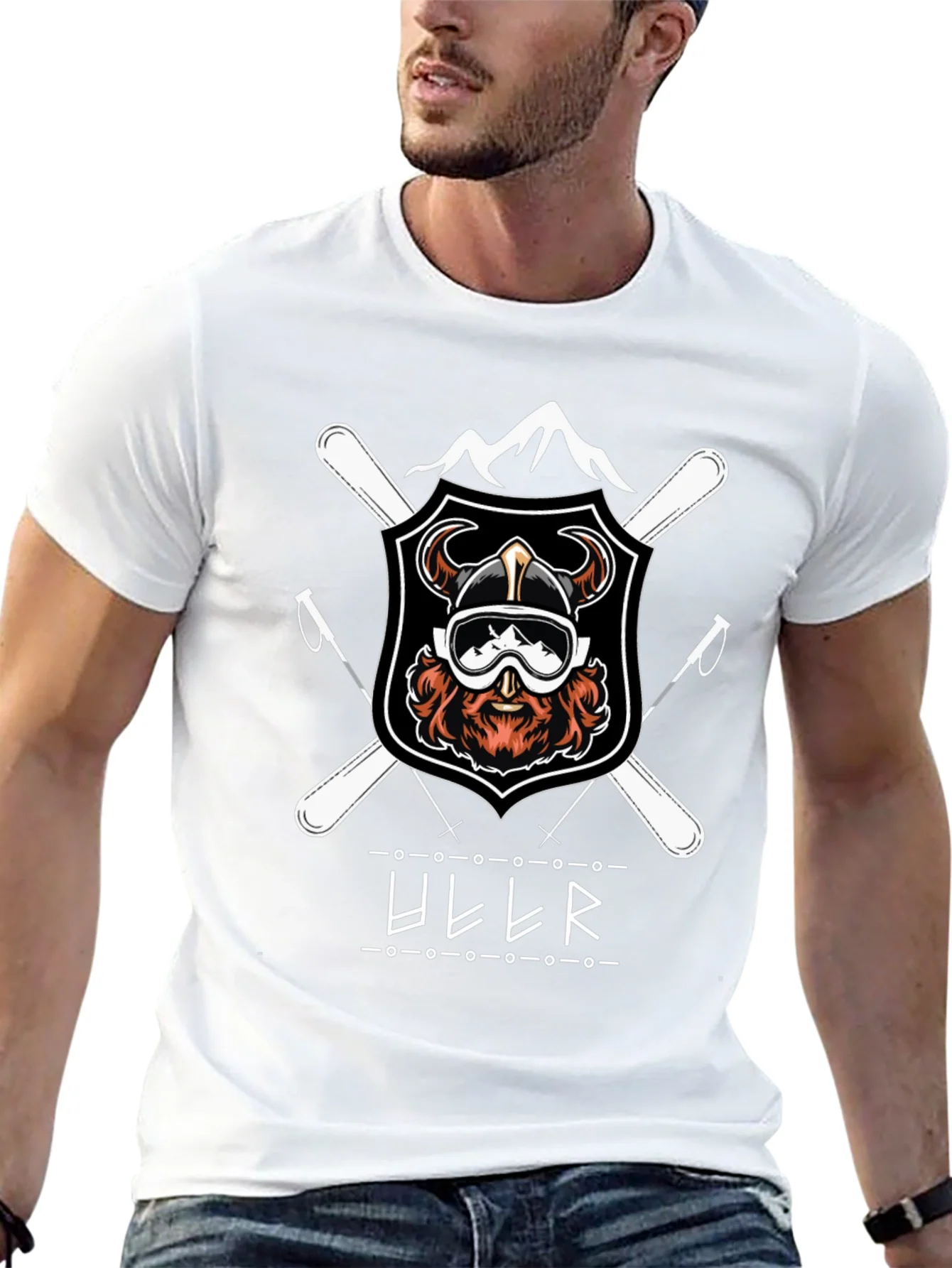 Camiseta Negra con Dise?o de Esqu¨ª Vikingo Ullr
