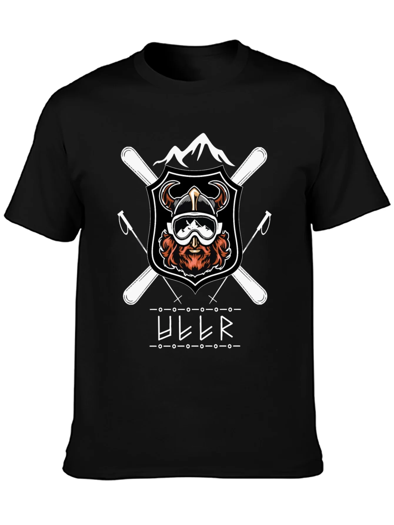Camiseta Negra con Dise?o de Esqu¨ª Vikingo Ullr