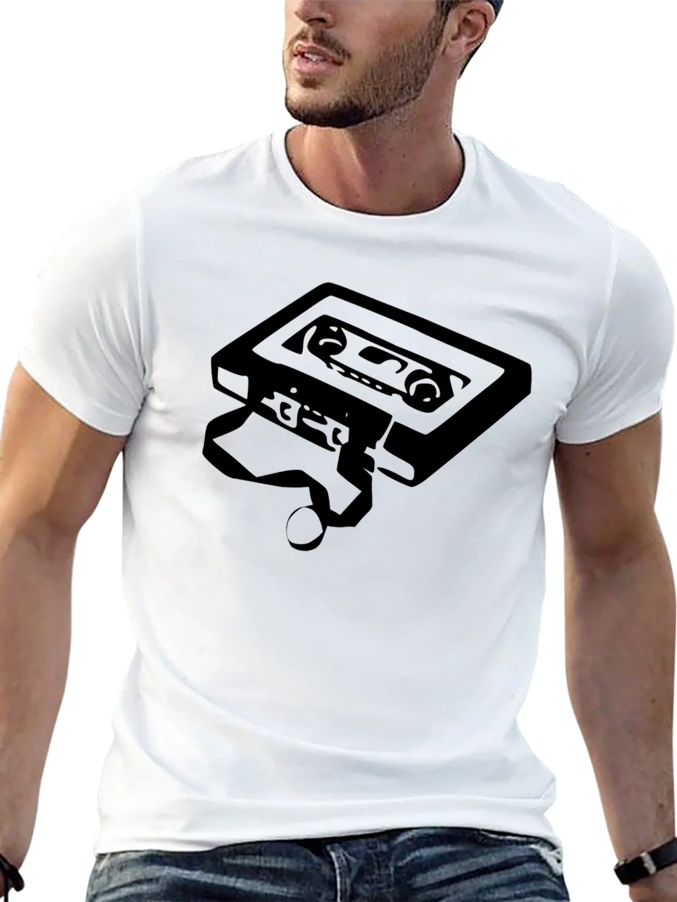 Camiseta Negra con Dise?o de Casete Retro