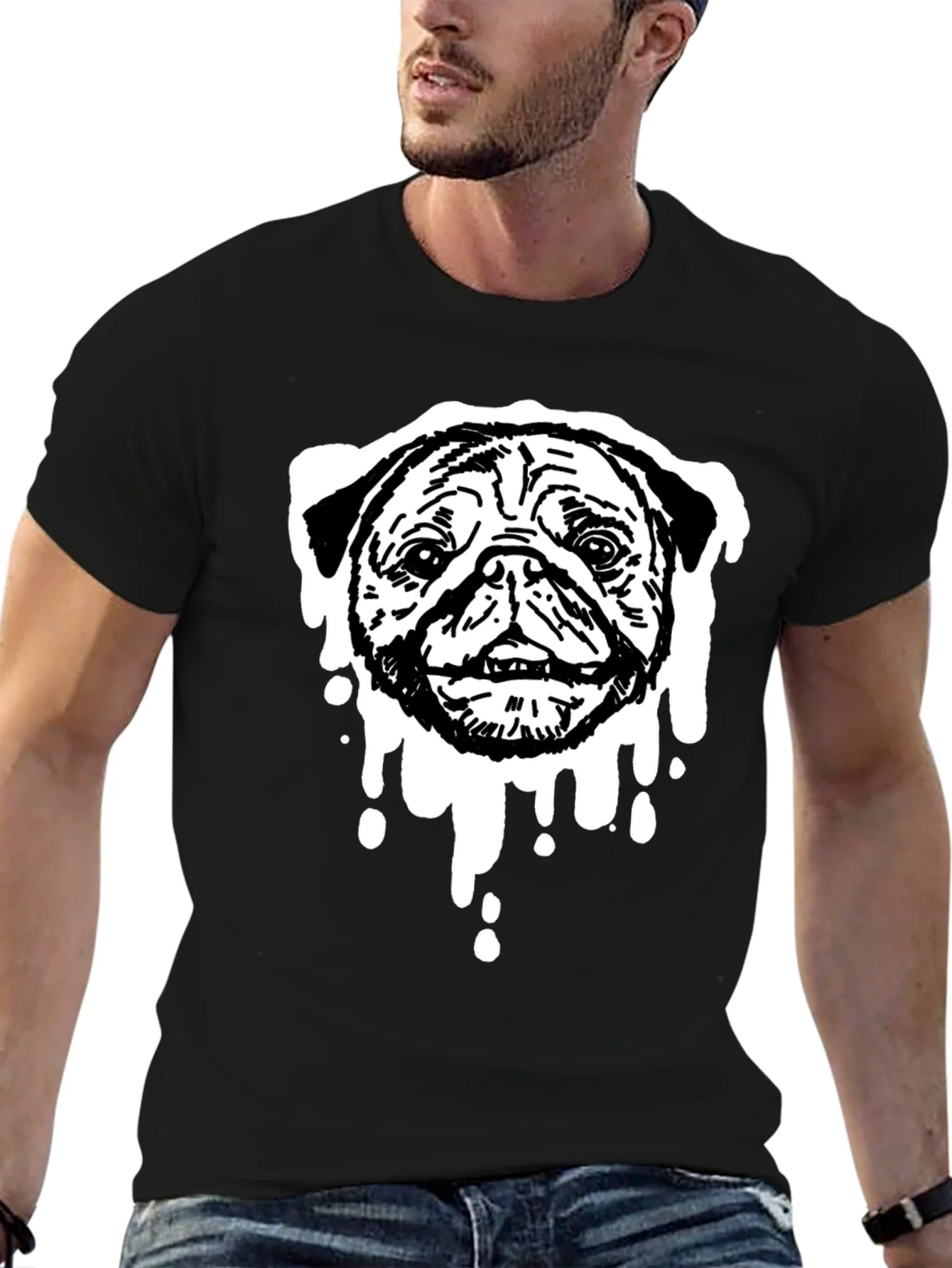 Rebbecca Pug Drip Graphic Tee - Black Cotton Blend
