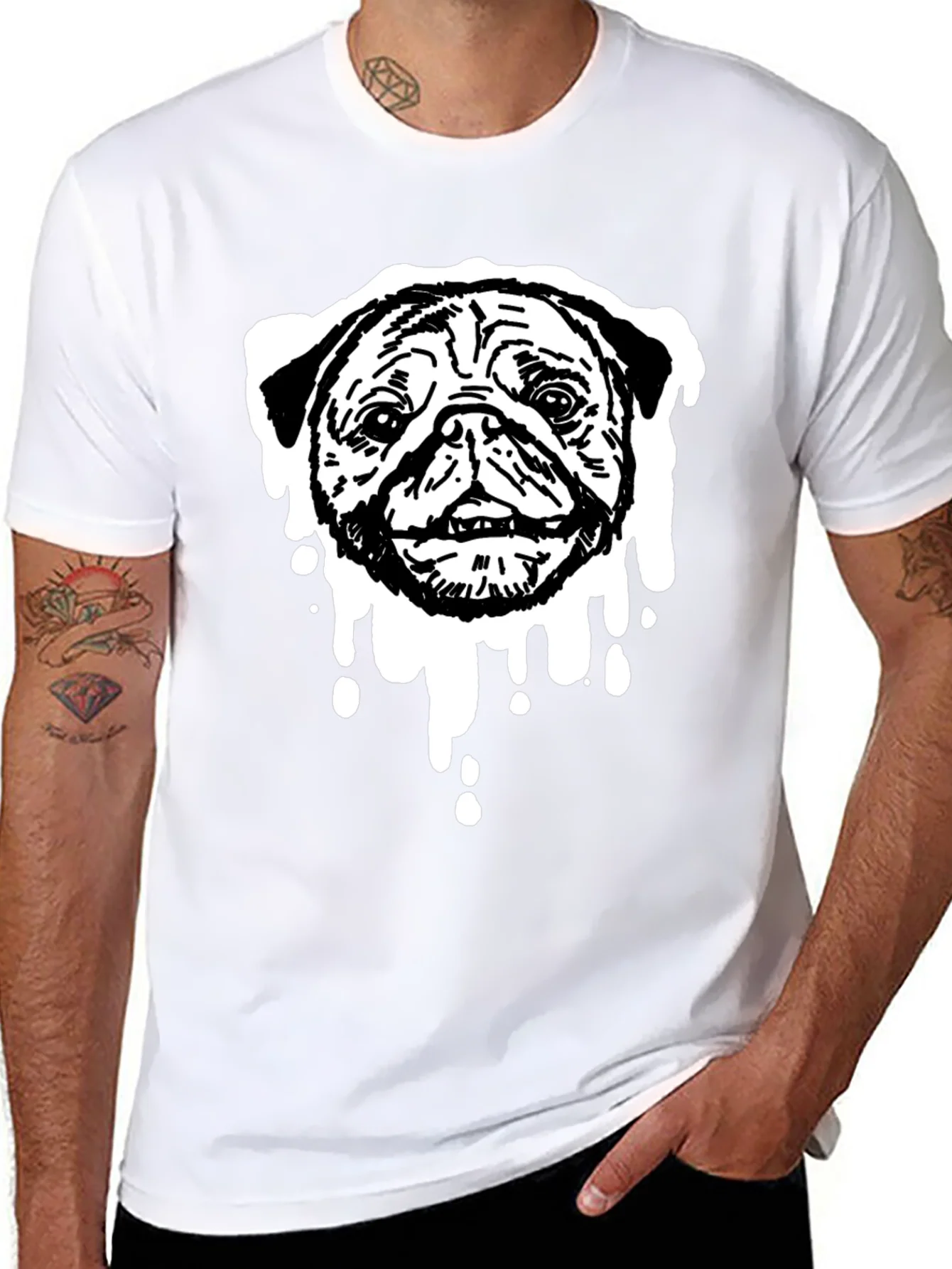 Rebbecca Pug Drip Graphic Tee - Black Cotton Blend
