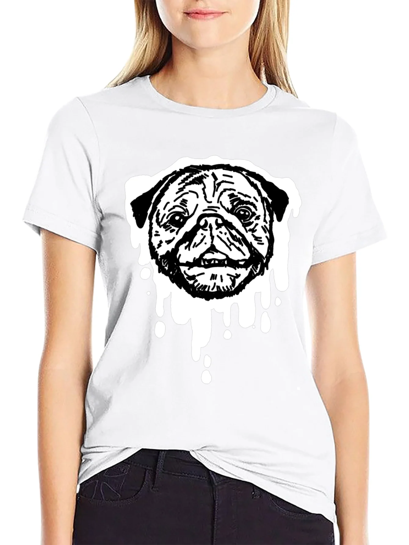 Rebbecca Pug Drip Graphic Tee - Black Cotton Blend