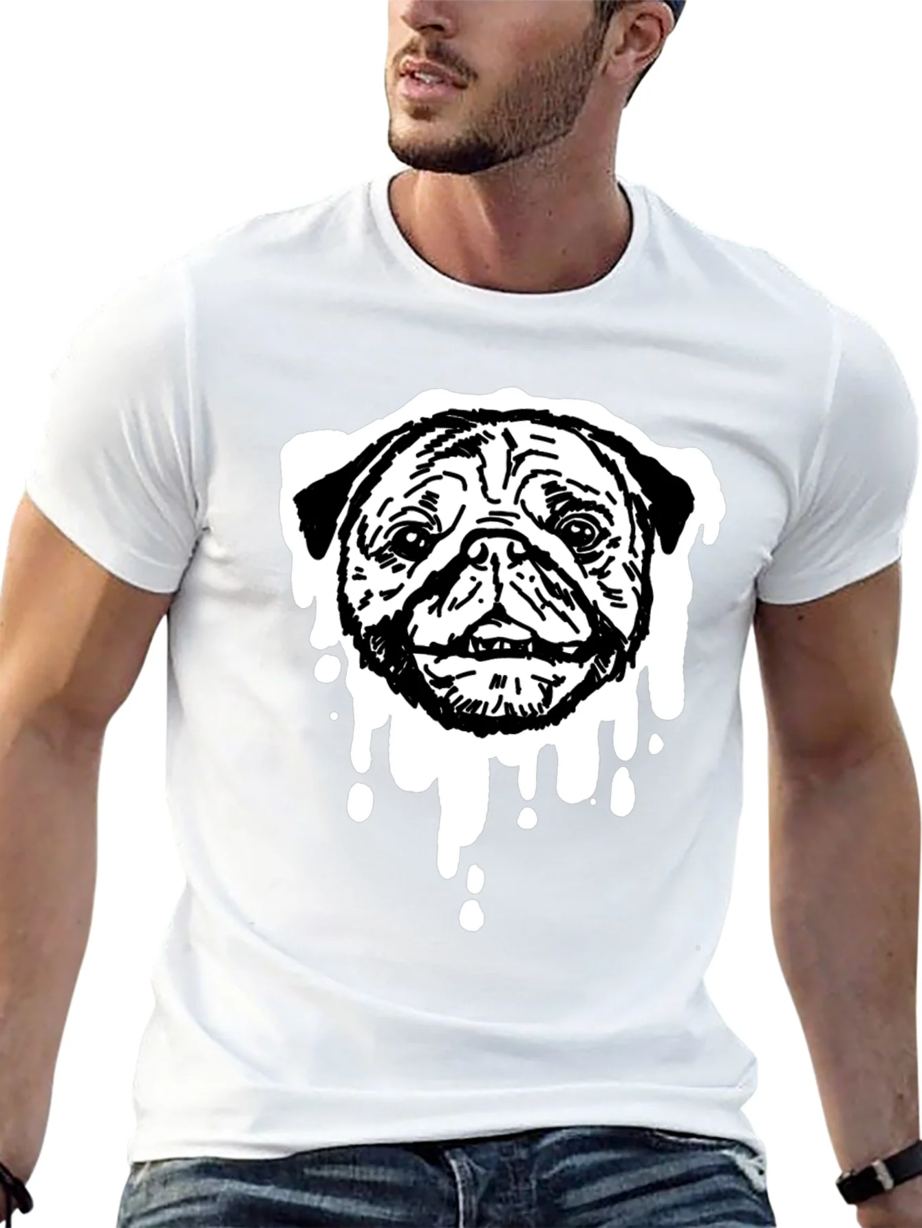 Rebbecca Pug Drip Graphic Tee - Black Cotton Blend