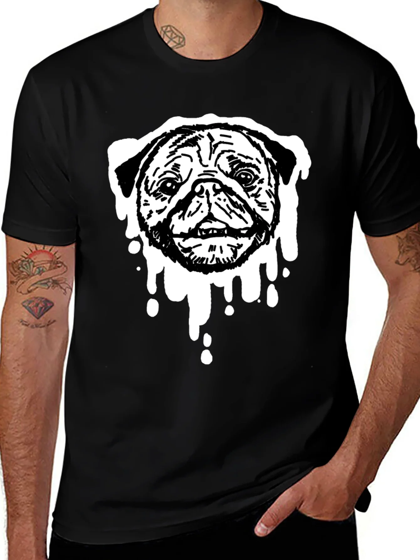 Rebbecca Pug Drip Graphic Tee - Black Cotton Blend