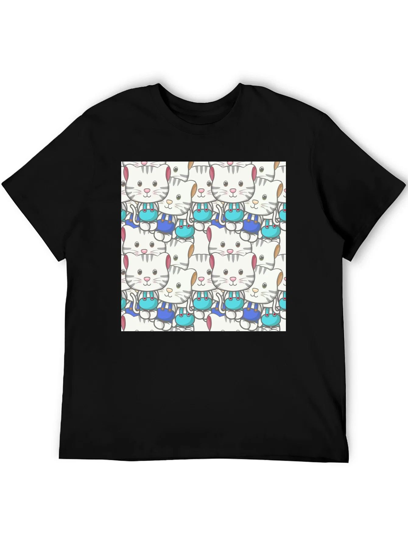 Rebbecca Cute Cats Pattern Black T-Shirt