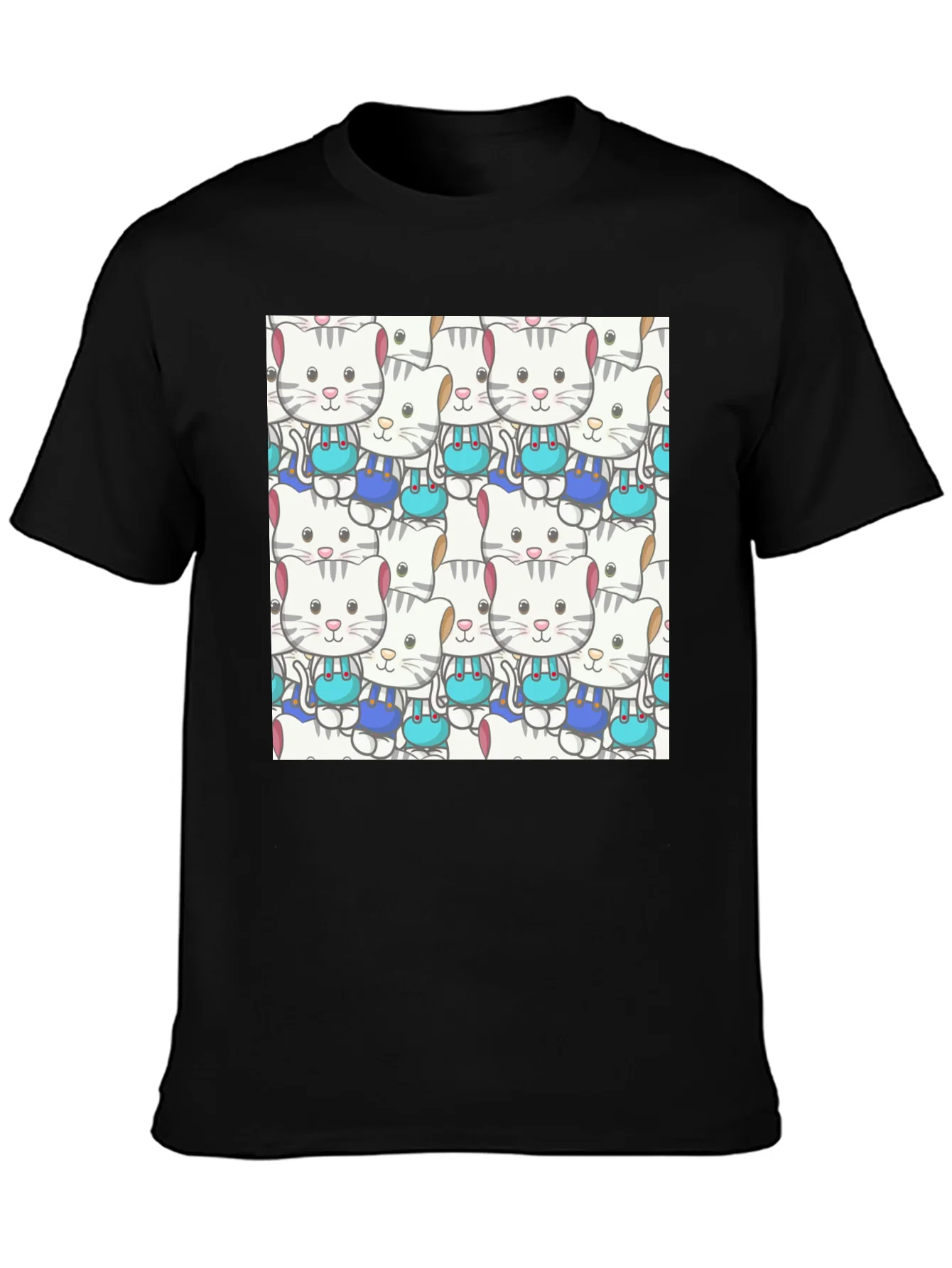 Rebbecca Cute Cats Pattern Black T-Shirt
