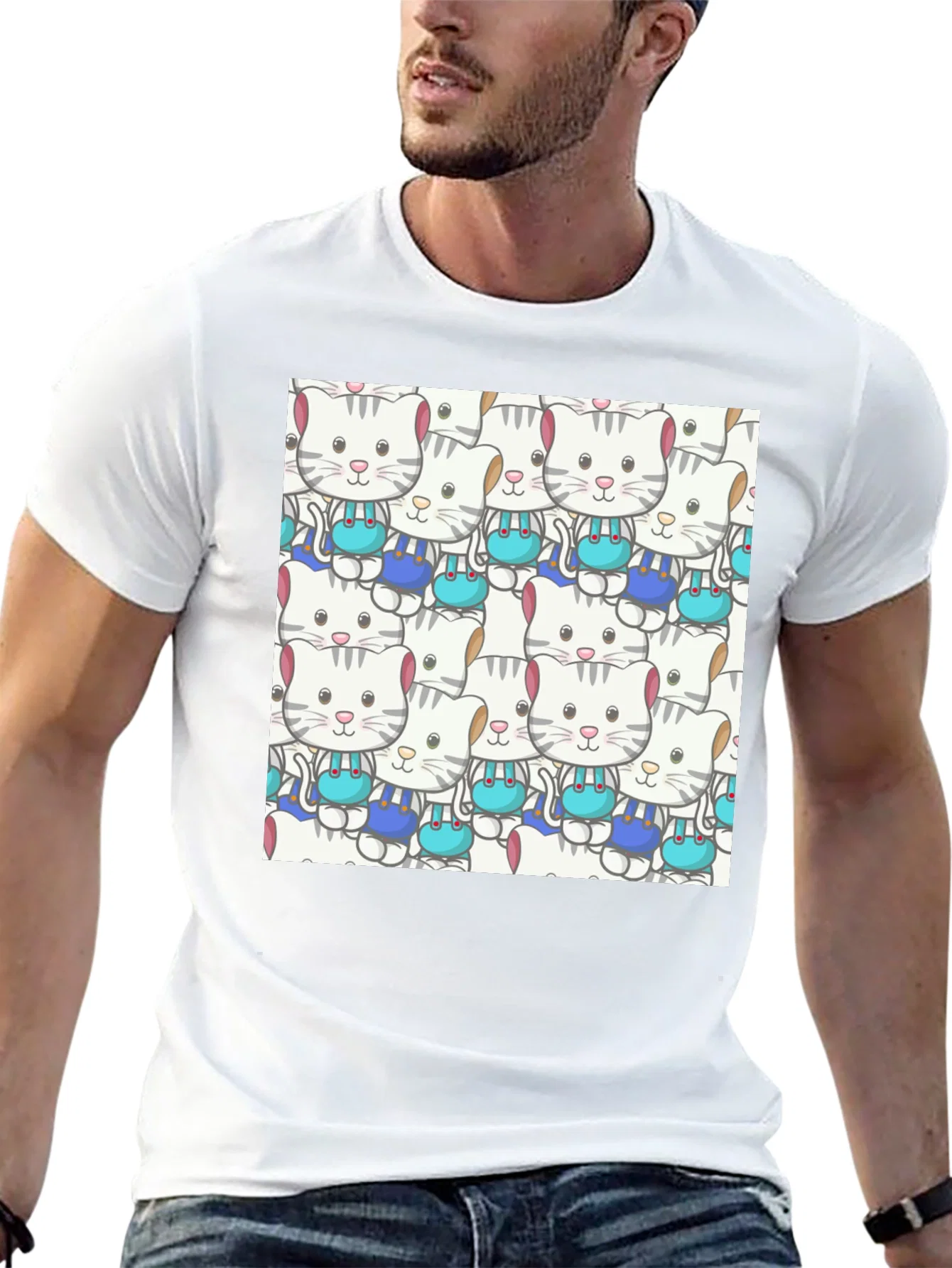 Rebbecca Cute Cats Pattern Black T-Shirt