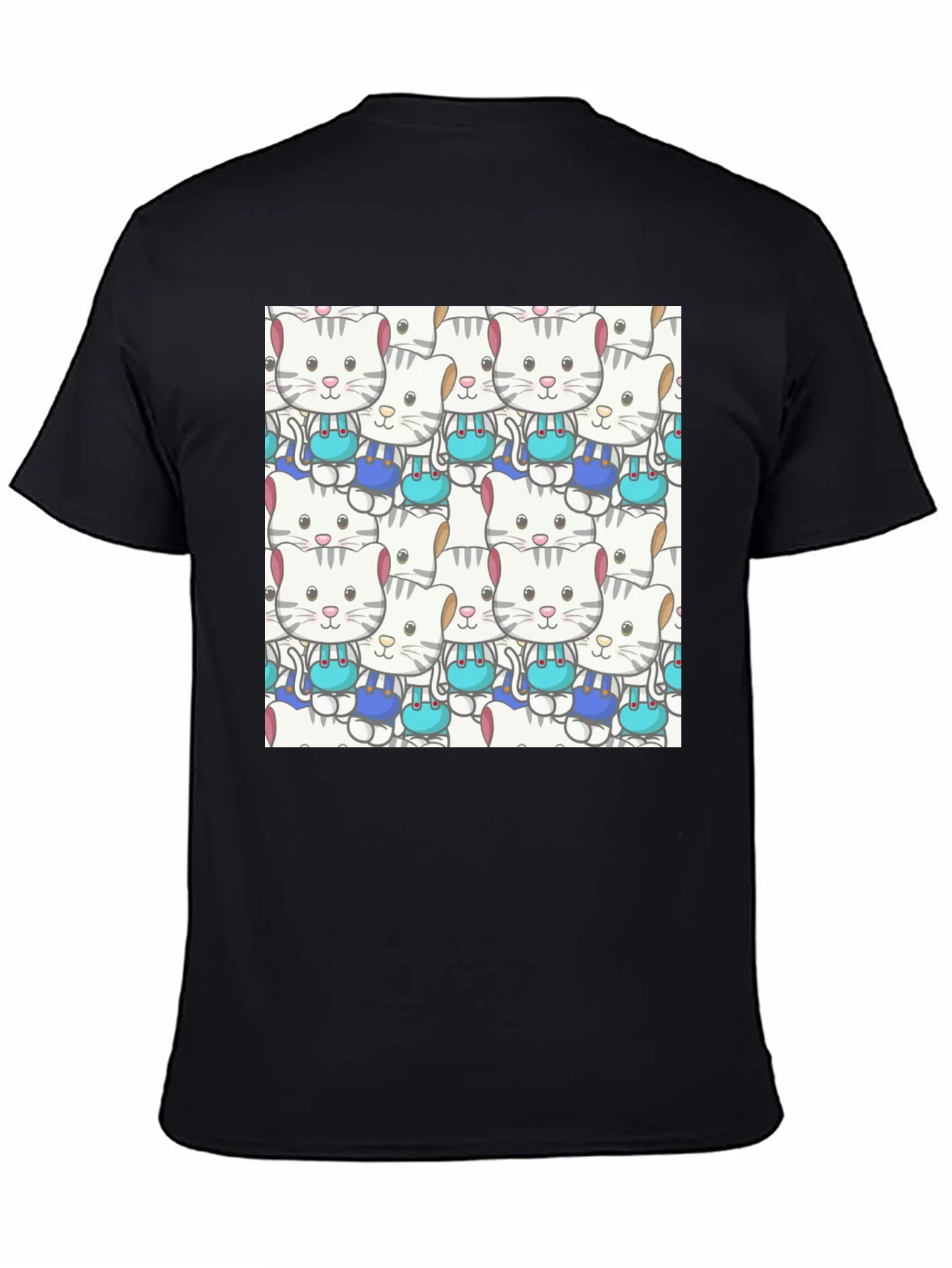 Rebbecca Cute Cats Pattern Black T-Shirt