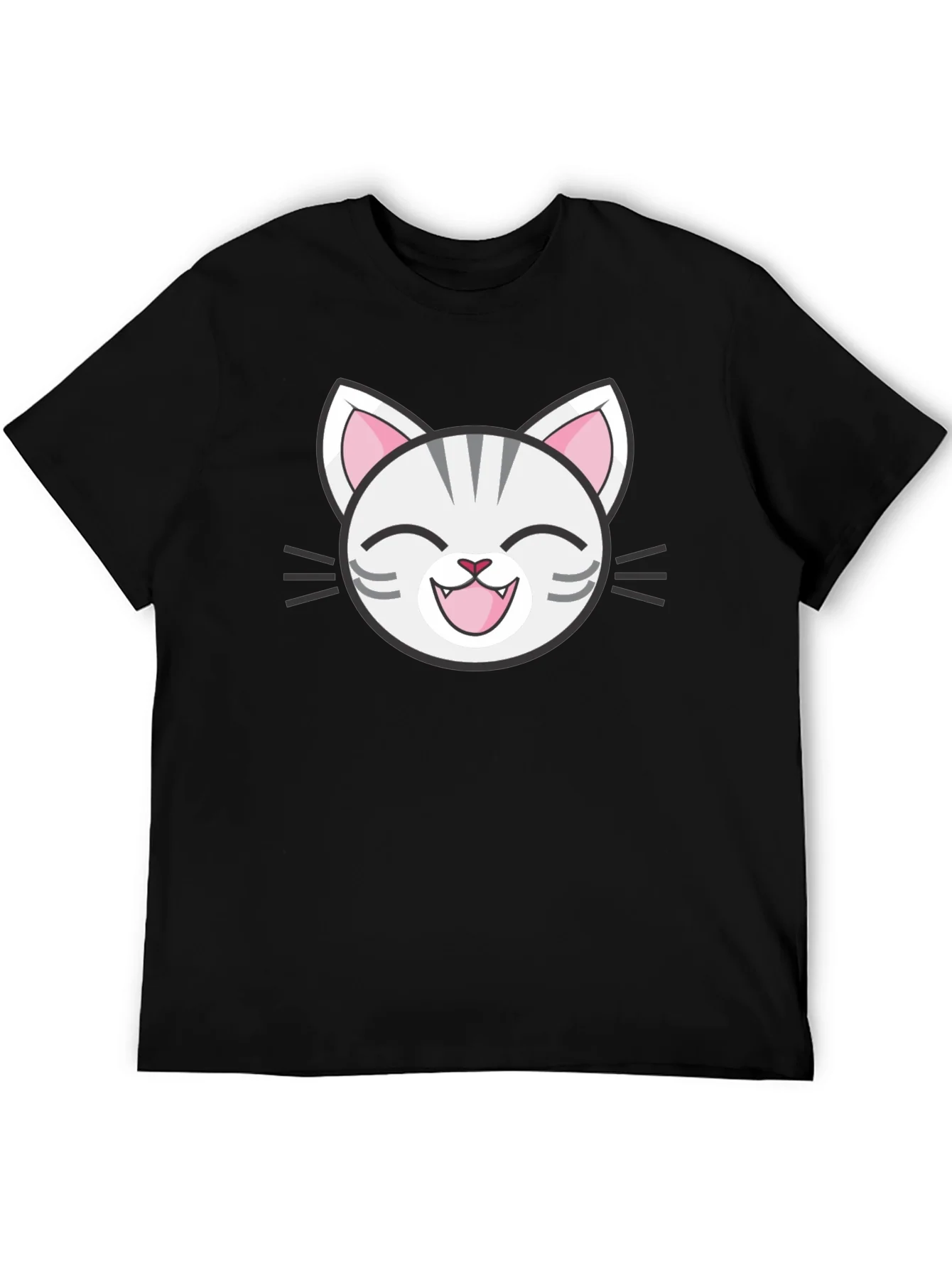 Camiseta Negra con Dise?o de Gato Sonriente