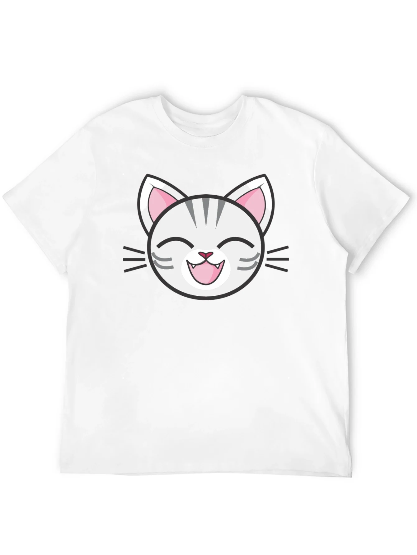 Camiseta Negra con Dise?o de Gato Sonriente