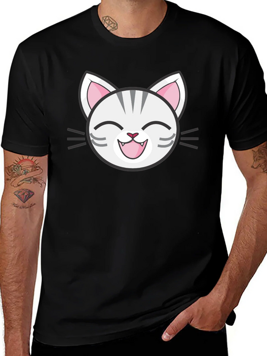 Camiseta Negra con Dise?o de Gato Sonriente
