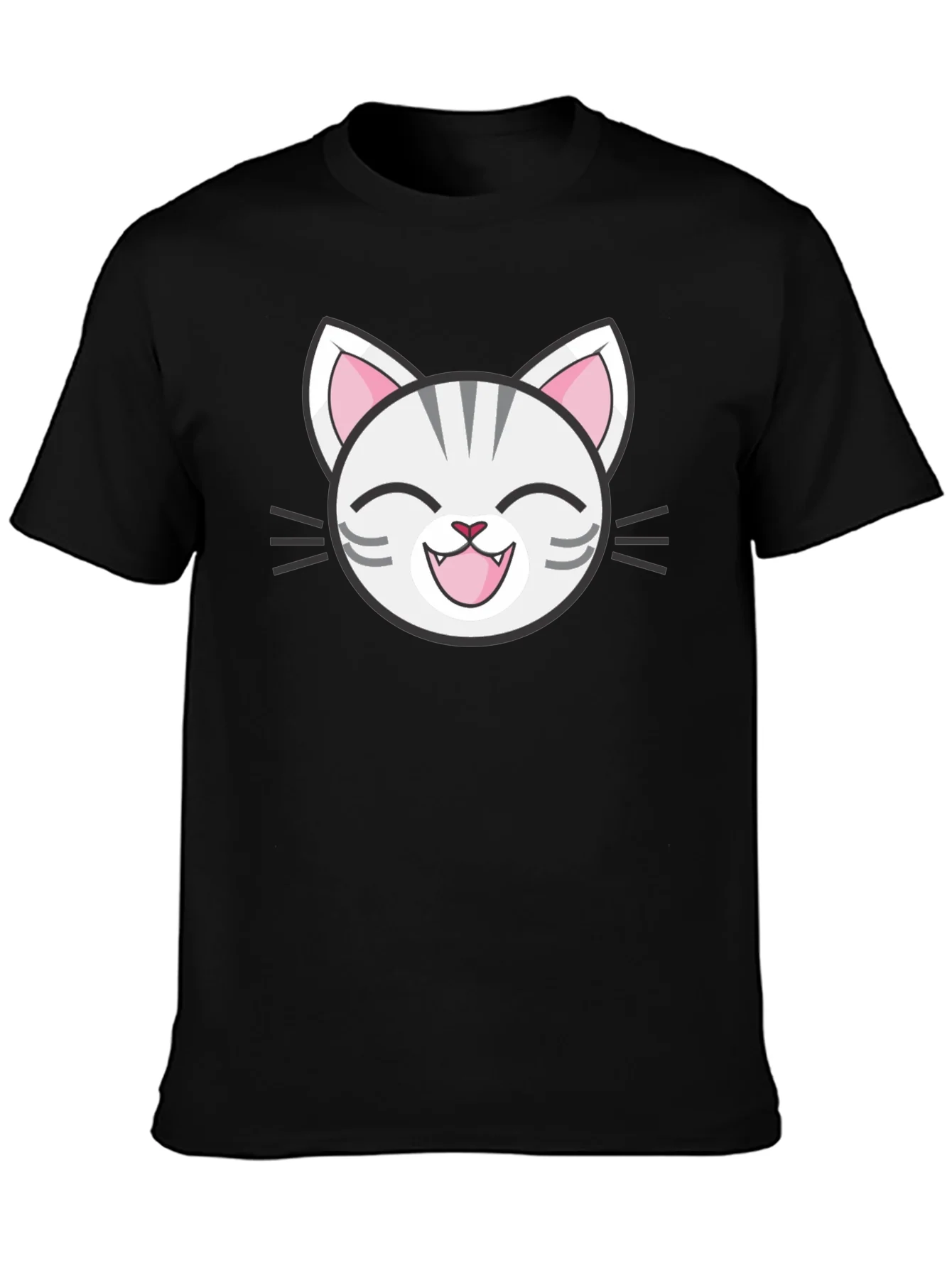 Camiseta Negra con Dise?o de Gato Sonriente