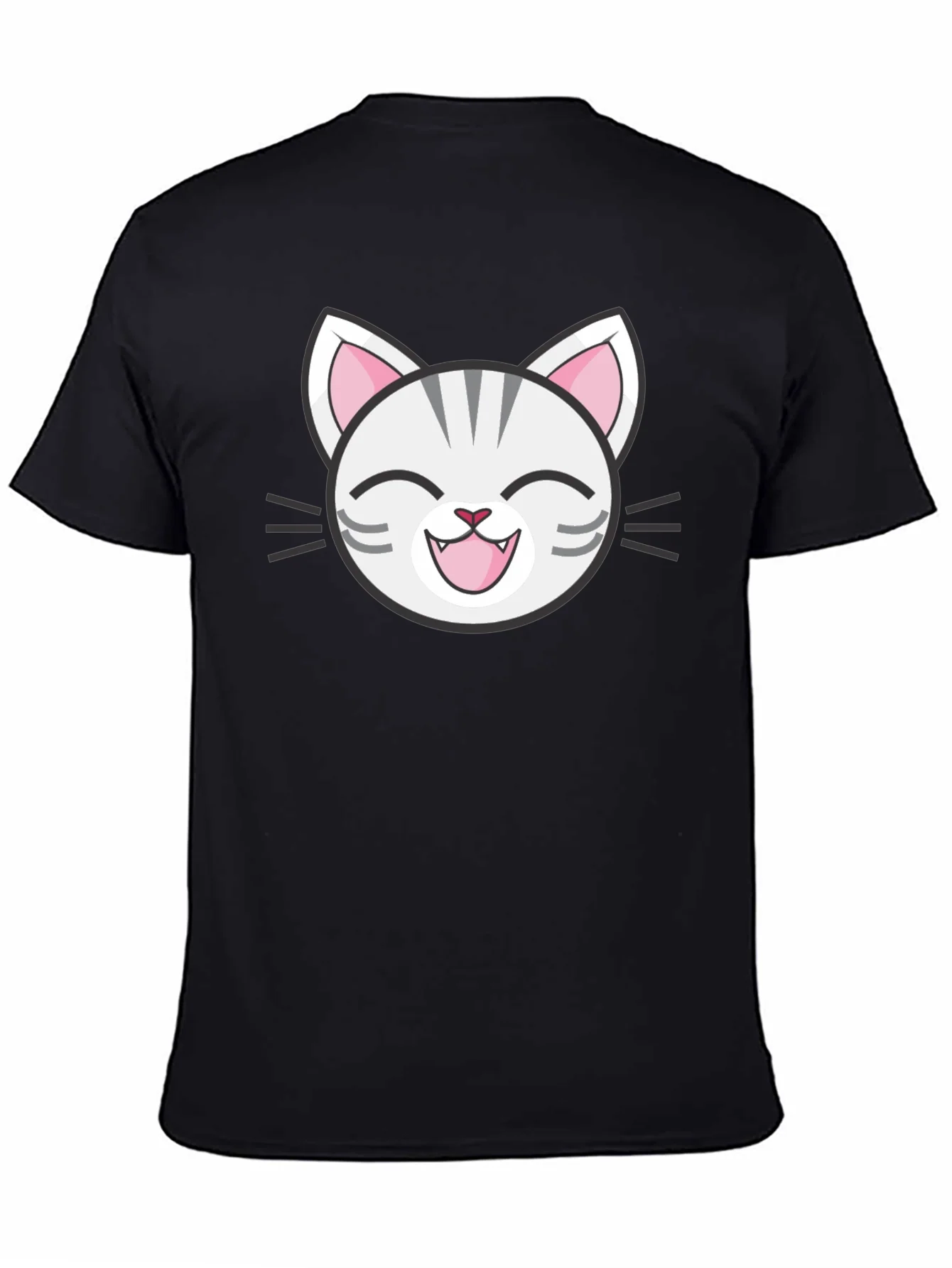 Camiseta Negra con Dise?o de Gato Sonriente