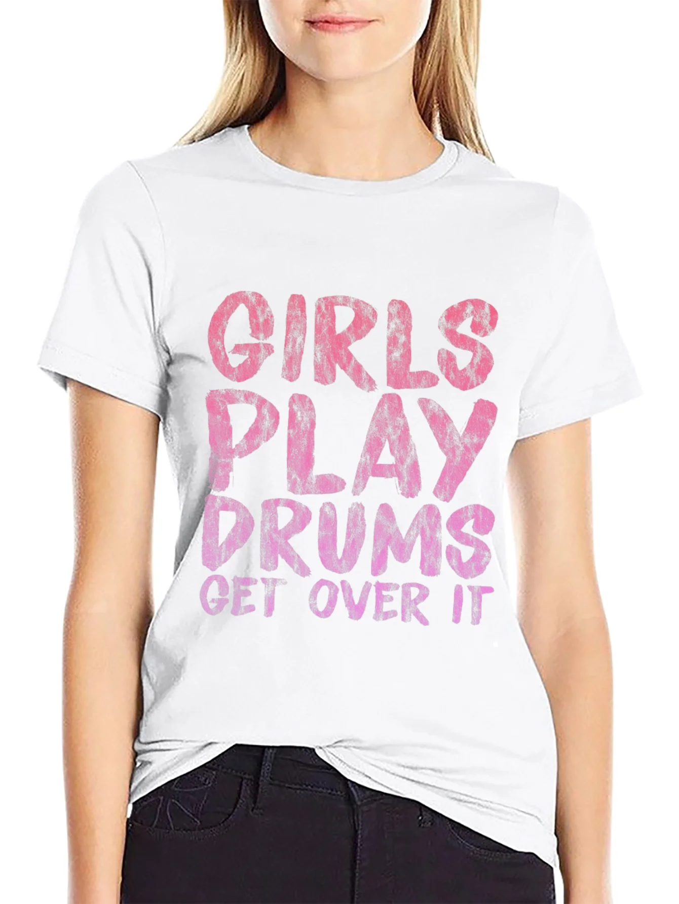Camiseta Negra con Estampado Girls Play Drums