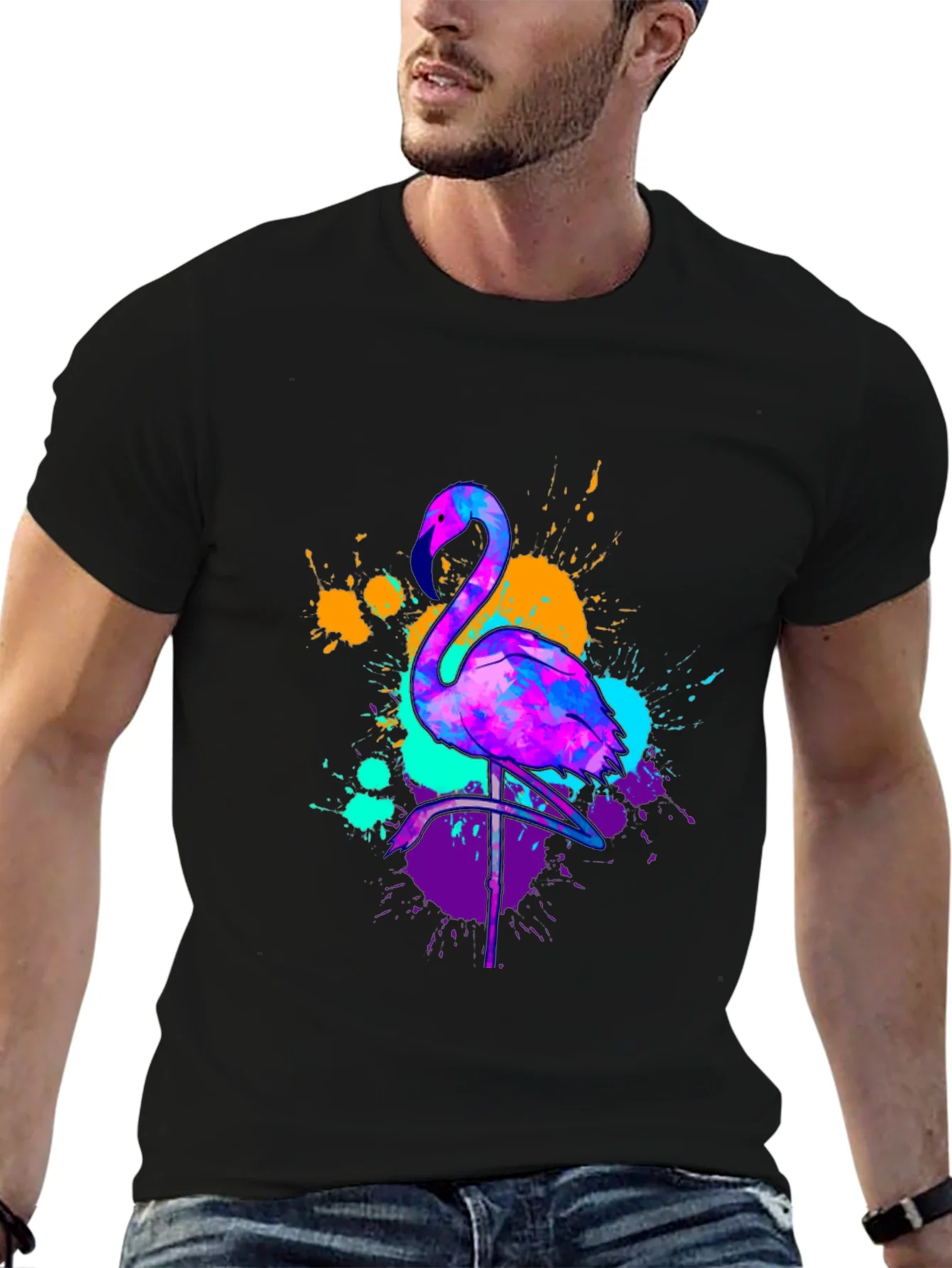 Camiseta Negra con Dise?o de Flamenco Ne¨®n