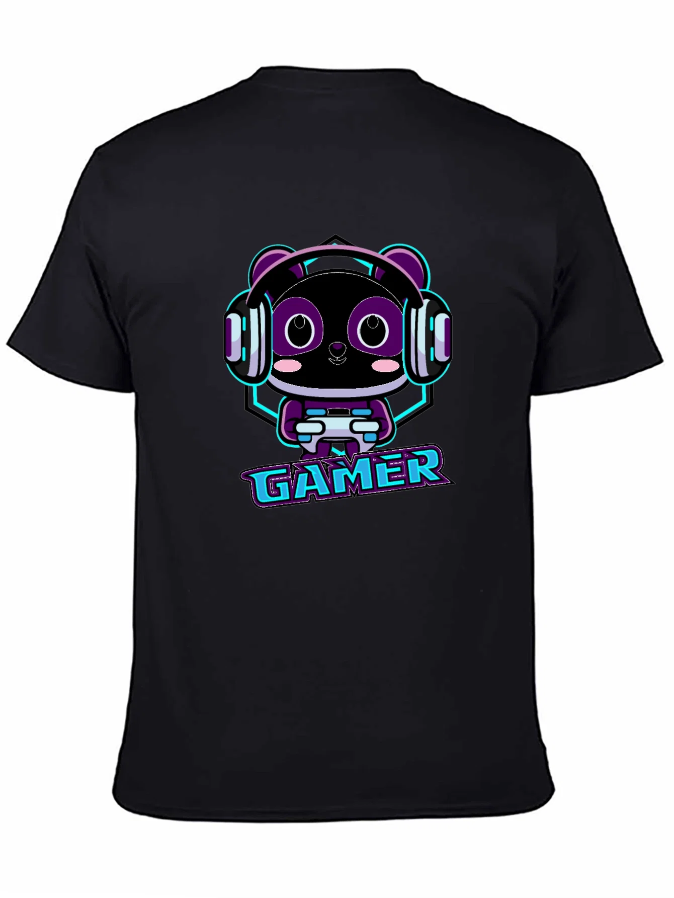 Rebbecca Gamer Panda Graphic T-Shirt - Black Cotton Tee